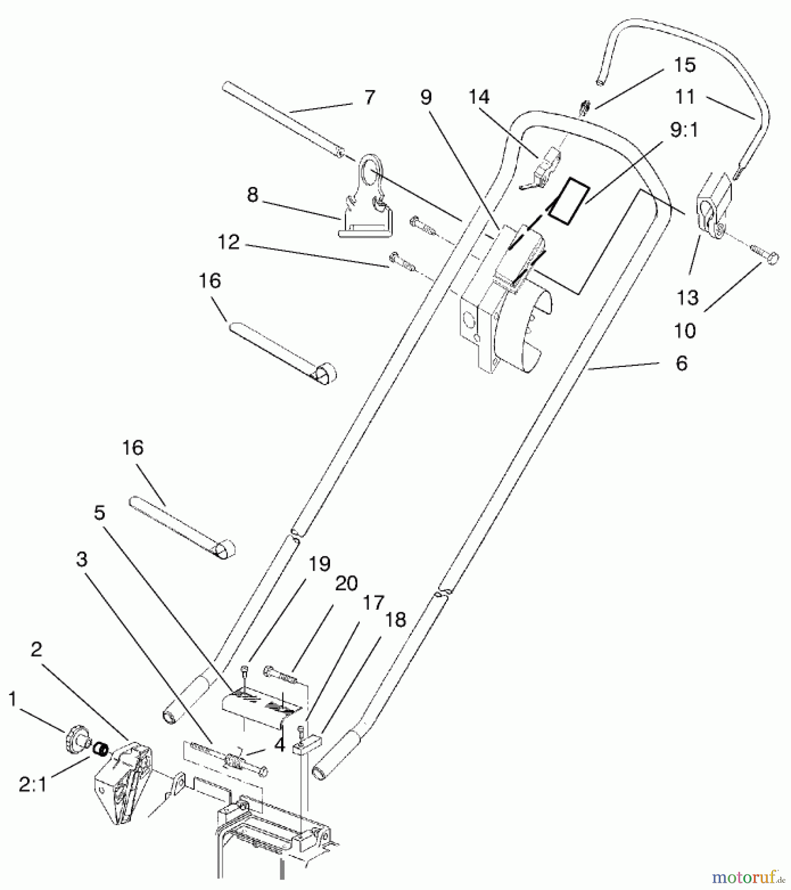  Toro Neu Mowers, Rear-Engine Rider 70060 (8-25) - Toro 8-25 Rear Engine Rider, 1997 (79000001-79999999) HANDLE ASSEMBLY