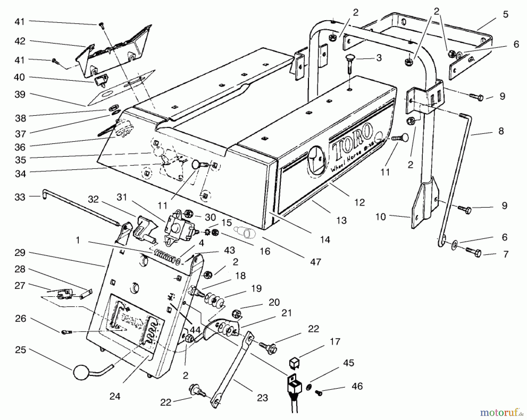  Toro Neu Mowers, Rear-Engine Rider 70060 (8-25) - Toro 8-25 Rear Engine Rider, 1997 (79000001-79999999) REAR BODY ASSEMBLY