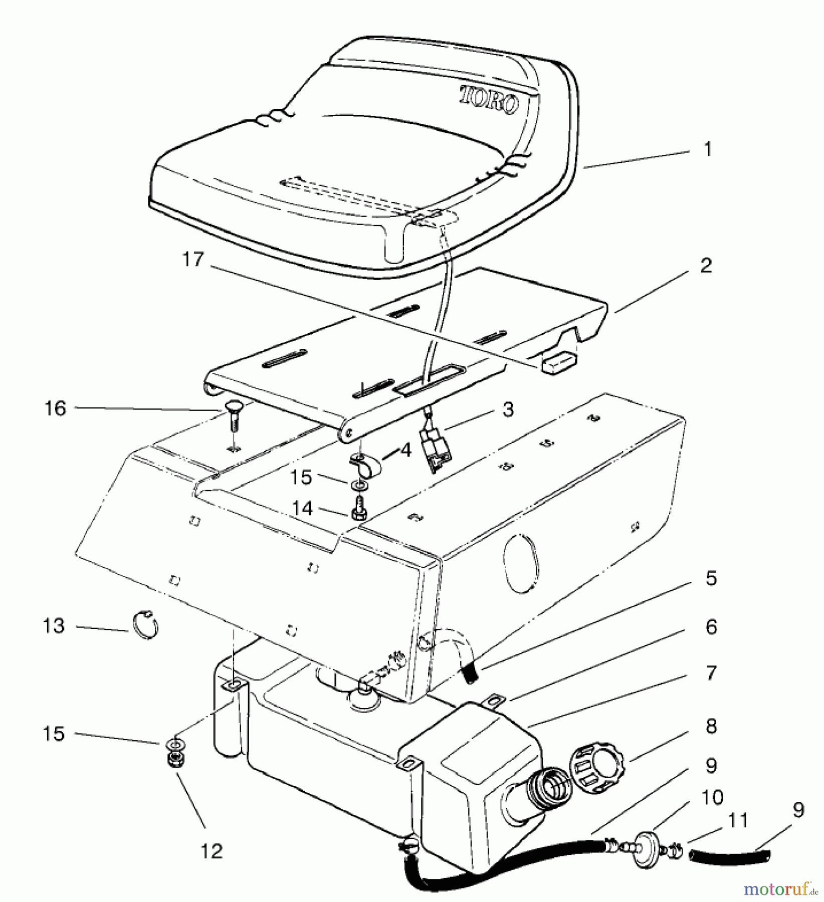 Toro Neu Mowers, Rear-Engine Rider 70060 (8-25) - Toro 8-25 Rear Engine Rider, 1997 (79000001-79999999) SEAT & GAS TANK ASSEMBLY