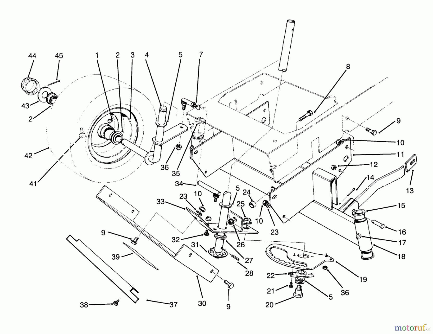 Toro Neu Mowers, Rear-Engine Rider 70080 (10-32) - Toro 10-32 Recycler Rider, 1995 (5900001-5999999) FRONT AXLE ASSEMBLY