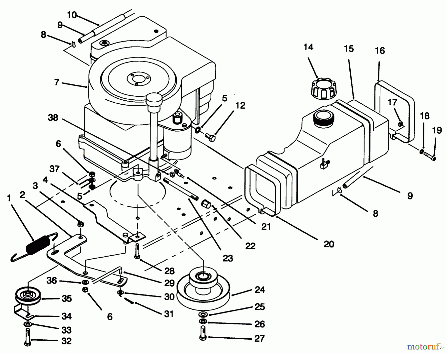 Toro Neu Mowers, Rear-Engine Rider 70080 (10-32) - Toro 10-32 Recycler Rider, 1996 (6900001-6999999) ENGINE ASSEMBLY