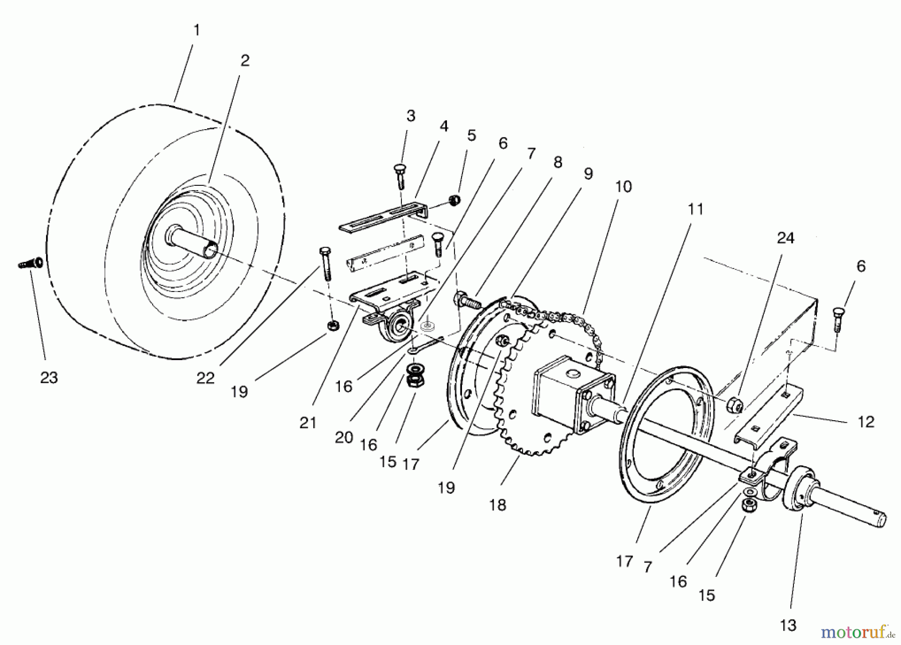 Toro Neu Mowers, Rear-Engine Rider 70122 (8-25) - Toro 8-25 Rear Engine Rider, 1999 (9900001-9999999) REAR AXLE ASSEMBLY