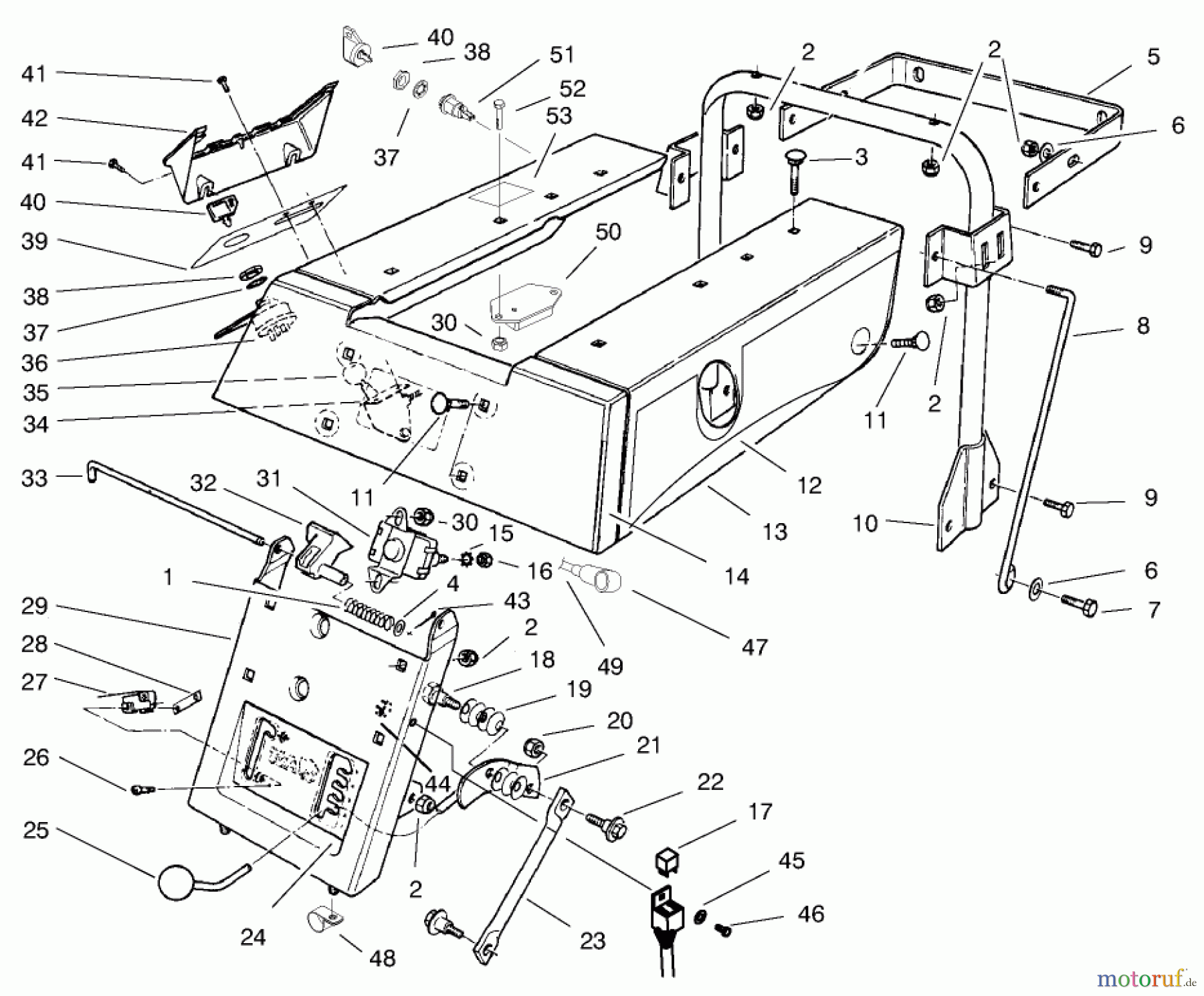 Toro Neu Mowers, Rear-Engine Rider 70122 (8-25) - Toro 8-25 Rear Engine Rider, 1999 (9900001-9999999) REAR BODY ASSEMBLY