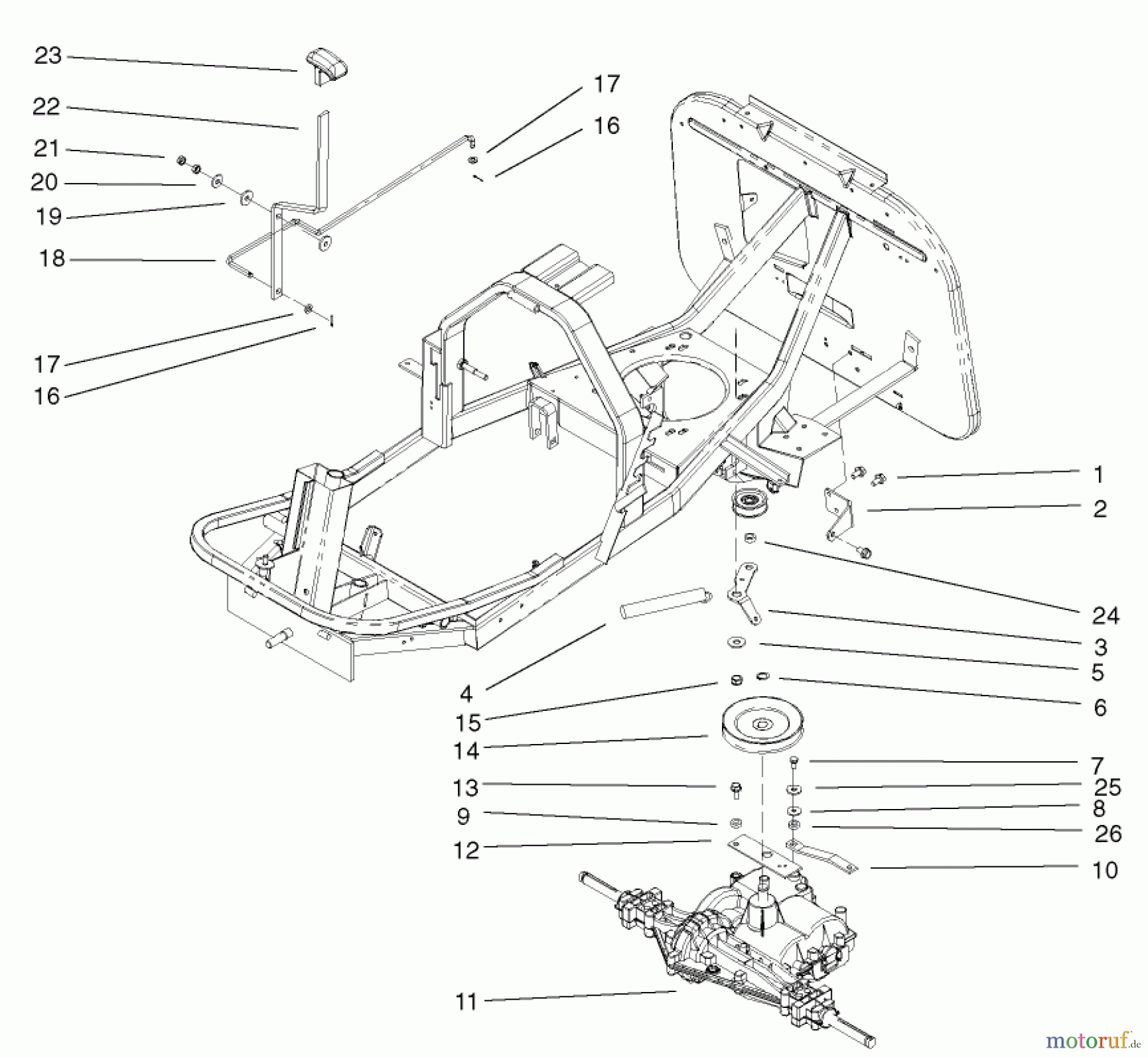 Toro Neu Mowers, Rear-Engine Rider 70125 (13-32G) - Toro 13-32G Rear Engine Rider, 2002 (220000001-220999999) GEAR TRANSMISSION AND LINKAGE ASSEMBLY