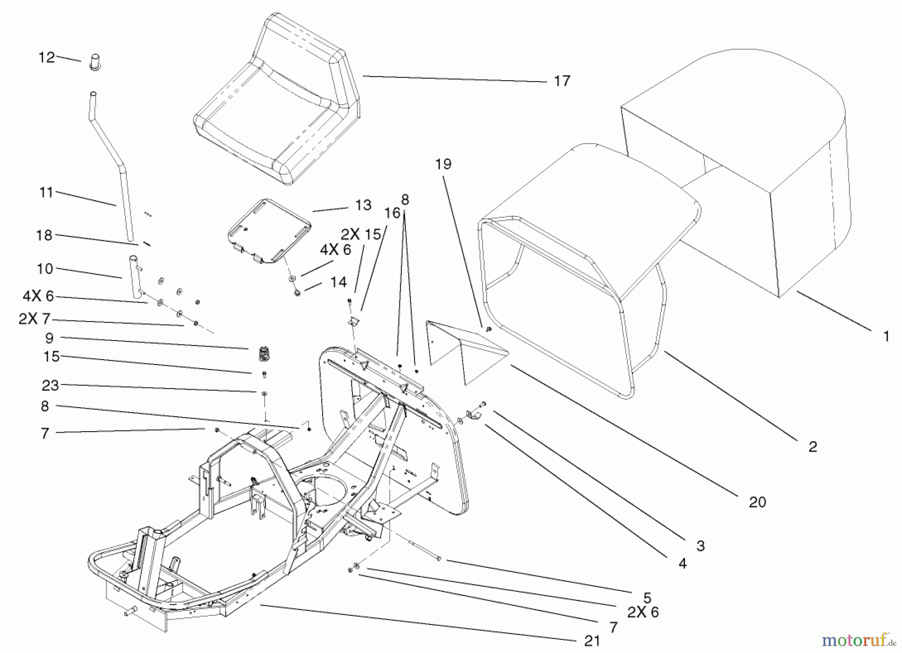 Toro Neu Mowers, Rear-Engine Rider 70125 (13-32G) - Toro 13-32G Rear Engine Rider, 2002 (220000001-220999999) SEAT AND REAR BAG ASSEMBLY