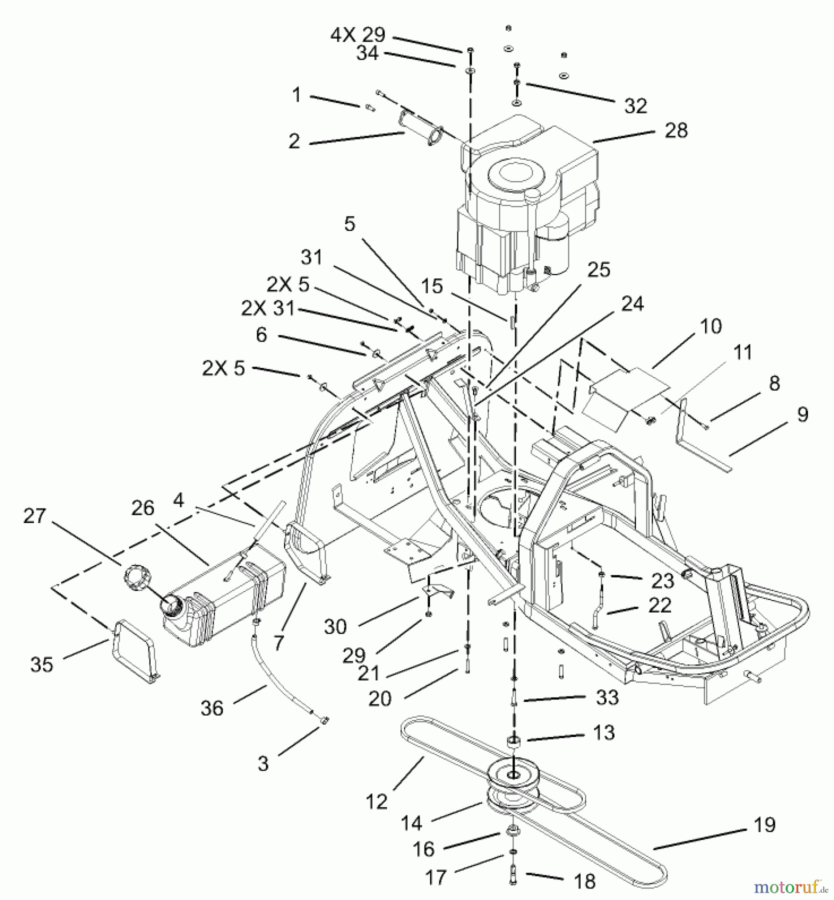  Toro Neu Mowers, Rear-Engine Rider 70125 (13-32G) - Toro 13-32G Rear Engine Rider, 2003 (230000001-230999999) ENGINE AND FUEL TANK ASSEMBLY