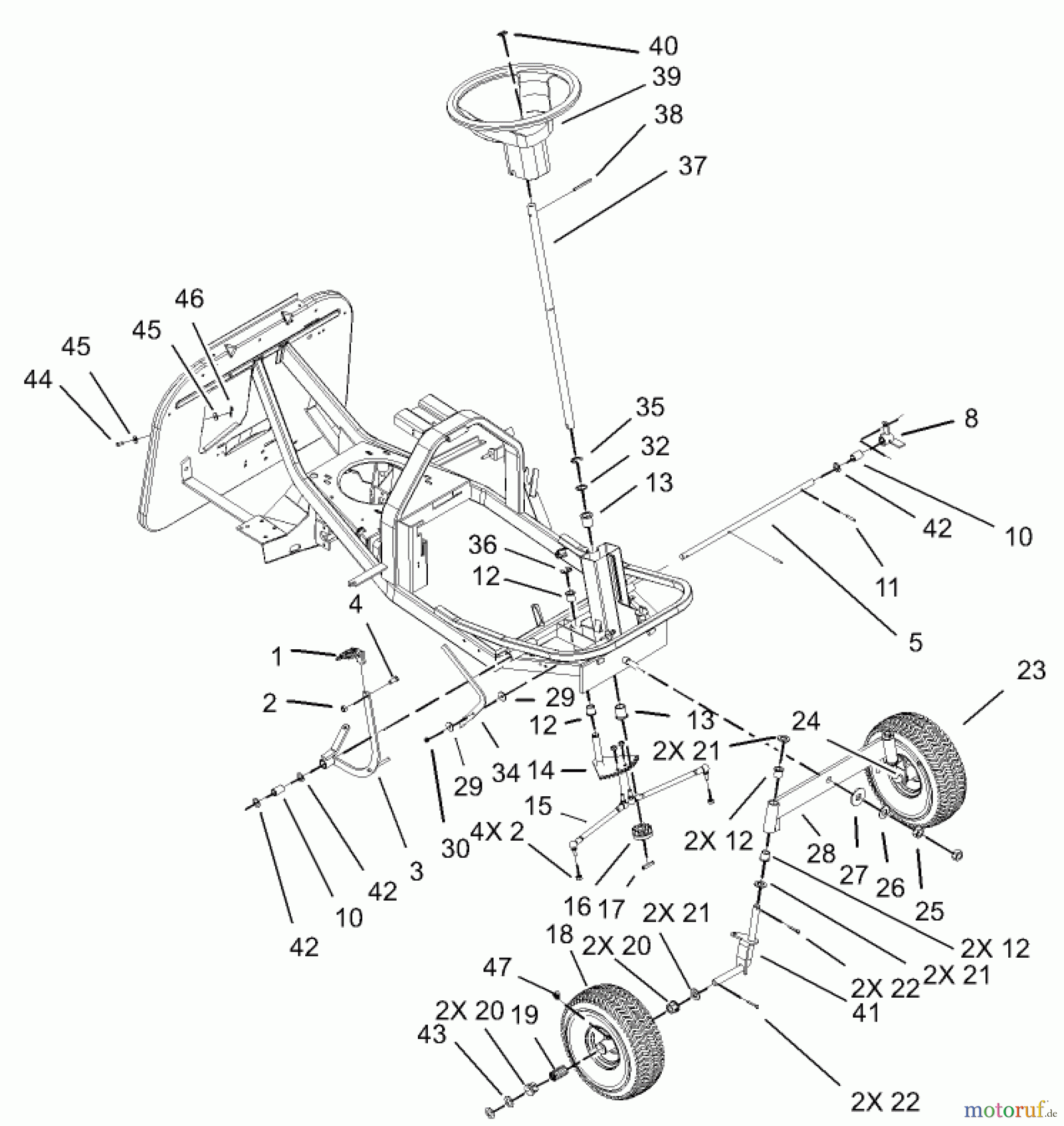 Toro Neu Mowers, Rear-Engine Rider 70125 (13-32G) - Toro 13-32G Rear Engine Rider, 2003 (230000001-230999999) FRONT AXLE AND STEERING ASSEMBLY