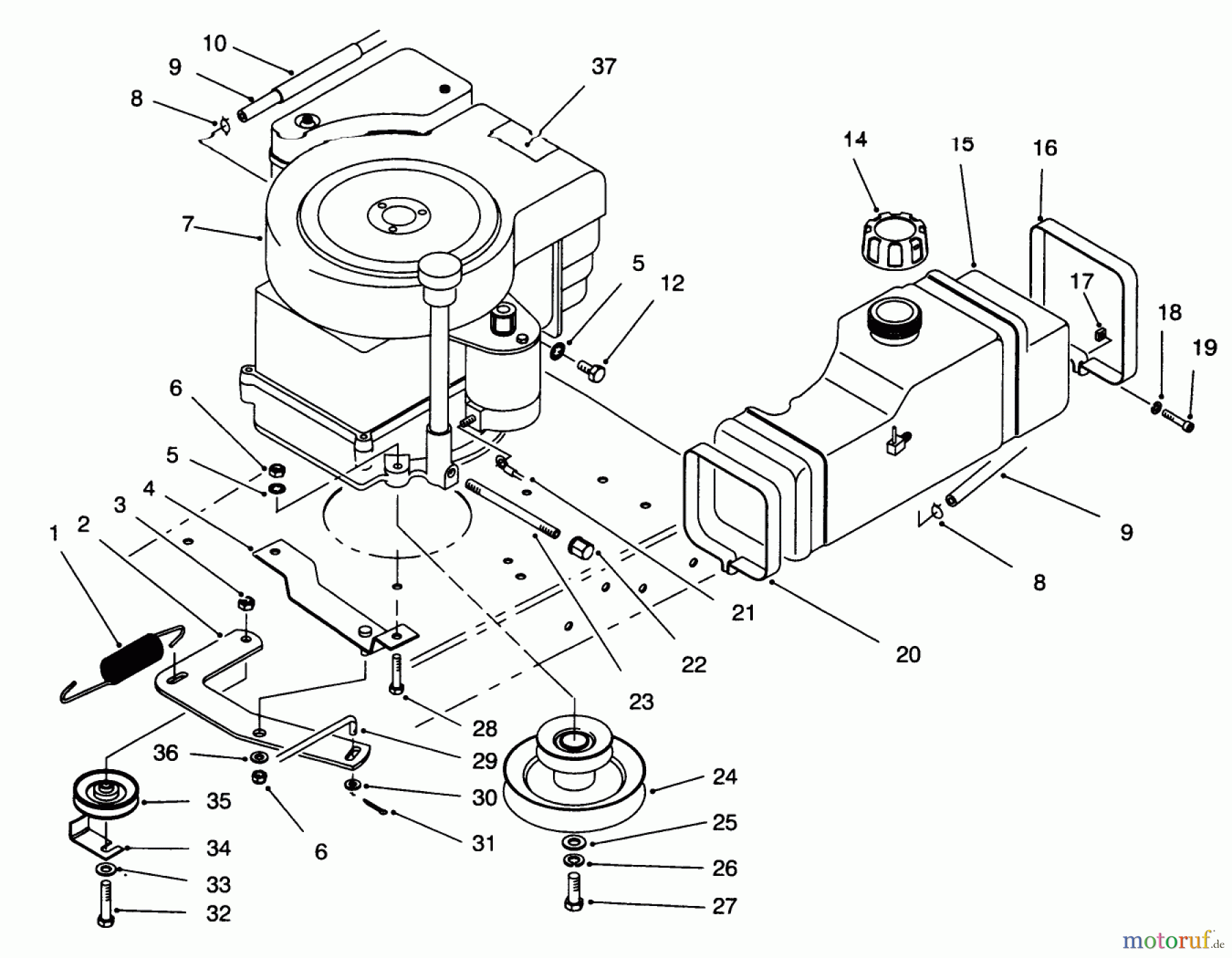 Toro Neu Mowers, Rear-Engine Rider 70131 (13-32) - Toro 13-32 Rear Engine Rider, 1997 (7900001-7999999) ENGINE ASSEMBLY