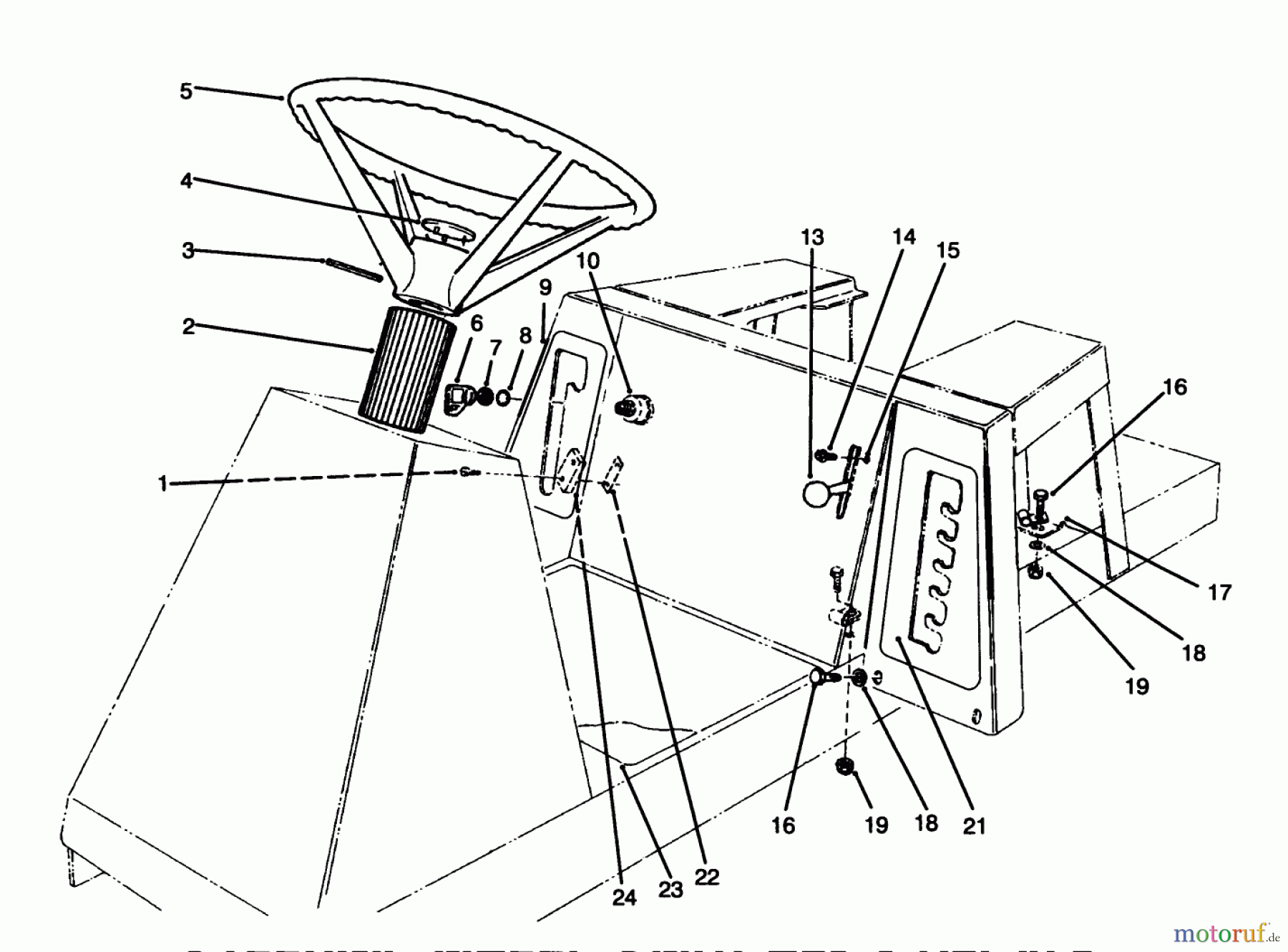 Toro Neu Mowers, Rear-Engine Rider 70141 (12-32) - Toro 12-32 Rear Engine Rider, 1995 (59000001-59999999) STEERING WHEEL, SWITCHES & DECALS