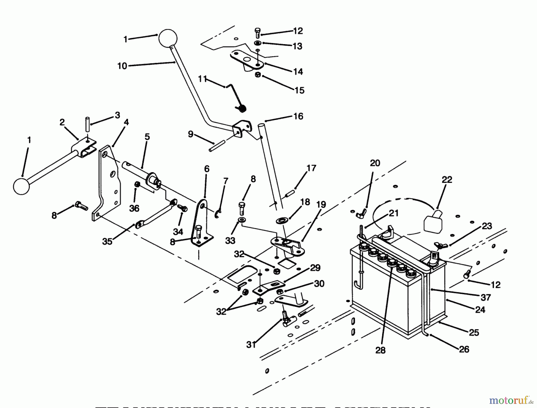  Toro Neu Mowers, Rear-Engine Rider 70141 (12-32) - Toro 12-32 Rear Engine Rider, 1995 (59000001-59999999) TRANSMISSION LINKAGE ASSEMBLY