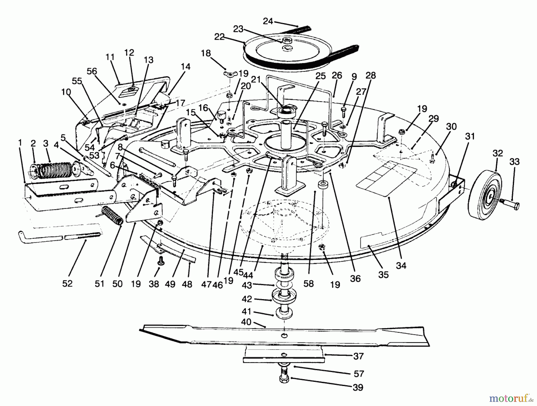 Toro Neu Mowers, Rear-Engine Rider 70142 (12-32) - Toro 12-32 Rear Engine Rider, 1995 (59000001-59999999) MOWER ASSEMBLY-RECYCLER