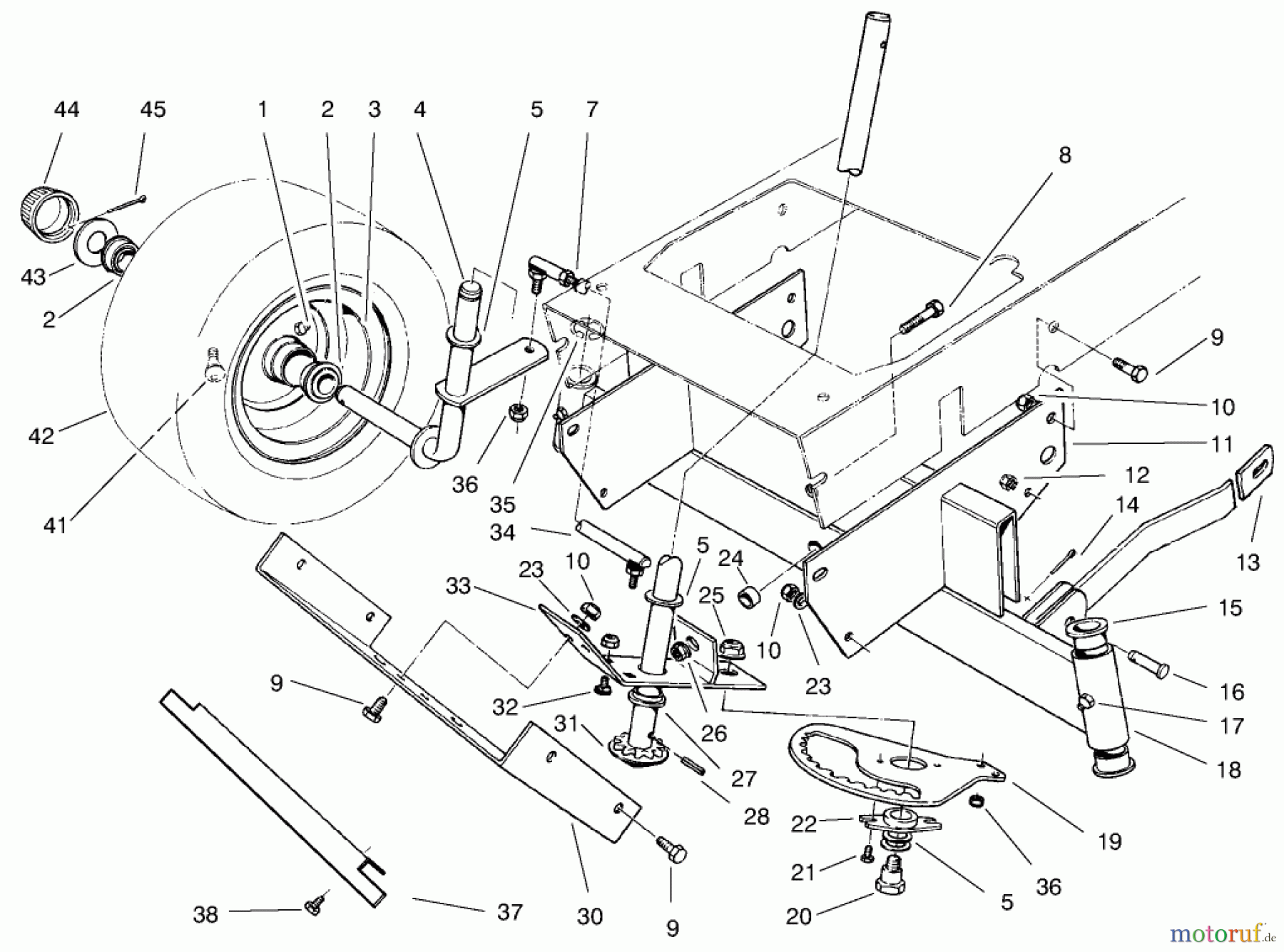 Toro Neu Mowers, Rear-Engine Rider 70171 (12-32) - Toro 12-32 Rear Engine Rider, 1999 (9900001-9999999) FRONT AXLE ASSEMBLY