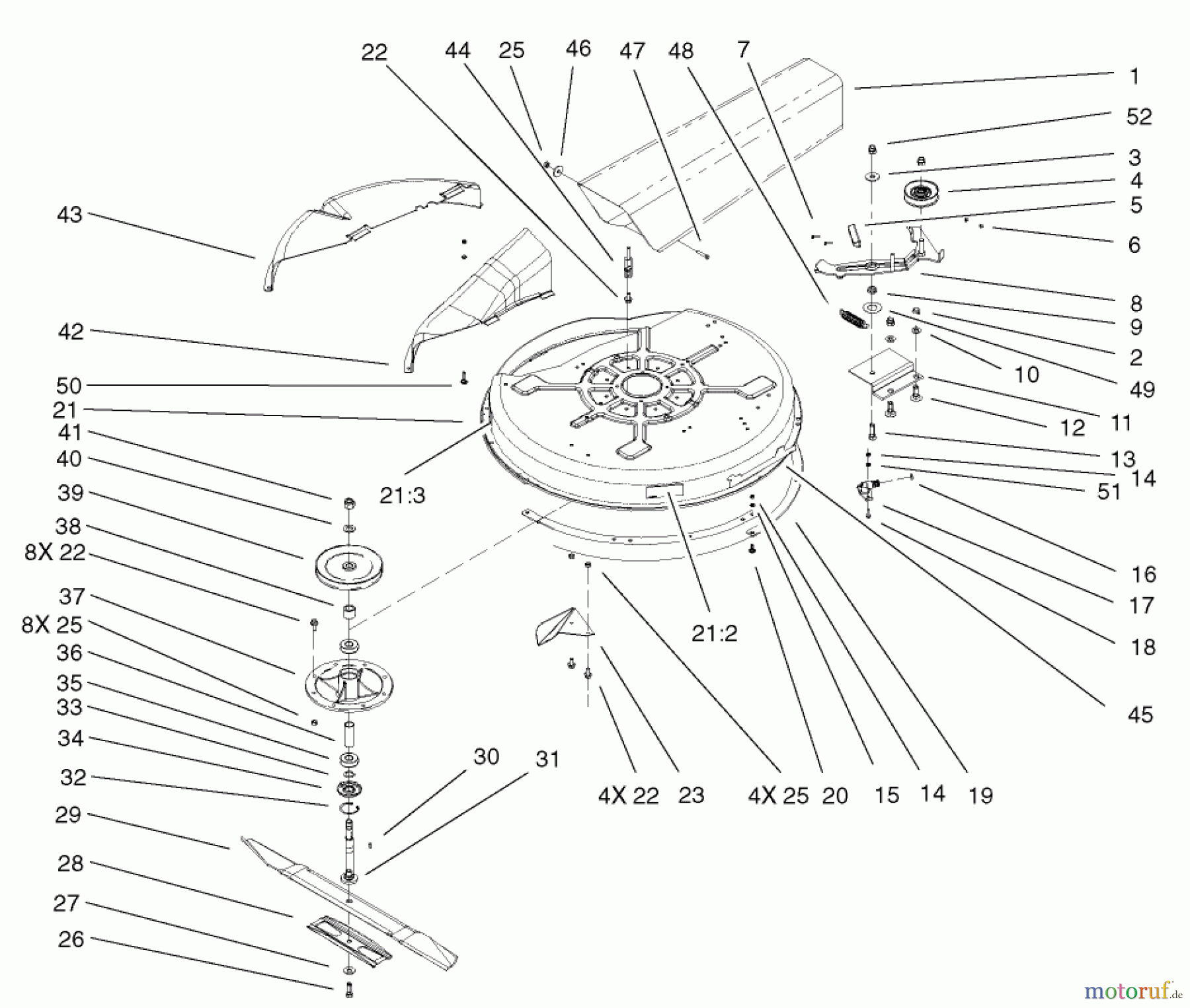 Toro Neu Mowers, Rear-Engine Rider 70184 (13-32H) - Toro 13-32H Rear Engine Rider, 2002 (220000001-220999999) DECK AND SPINDLE ASSEMBLY