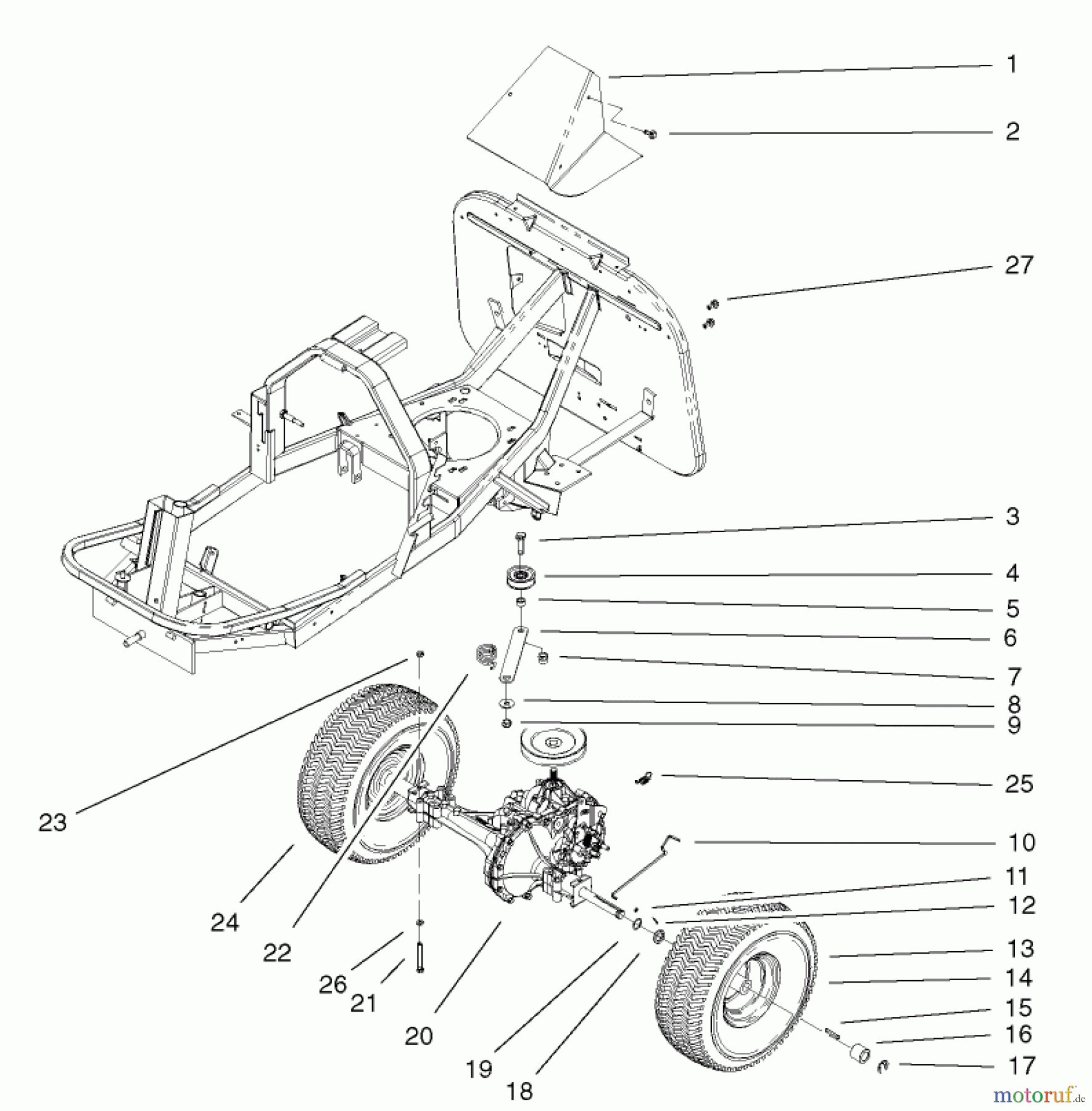 Toro Neu Mowers, Rear-Engine Rider 70184 (13-32H) - Toro 13-32H Rear Engine Rider, 2002 (220000001-220999999) REAR WHEEL ASSEMBLY
