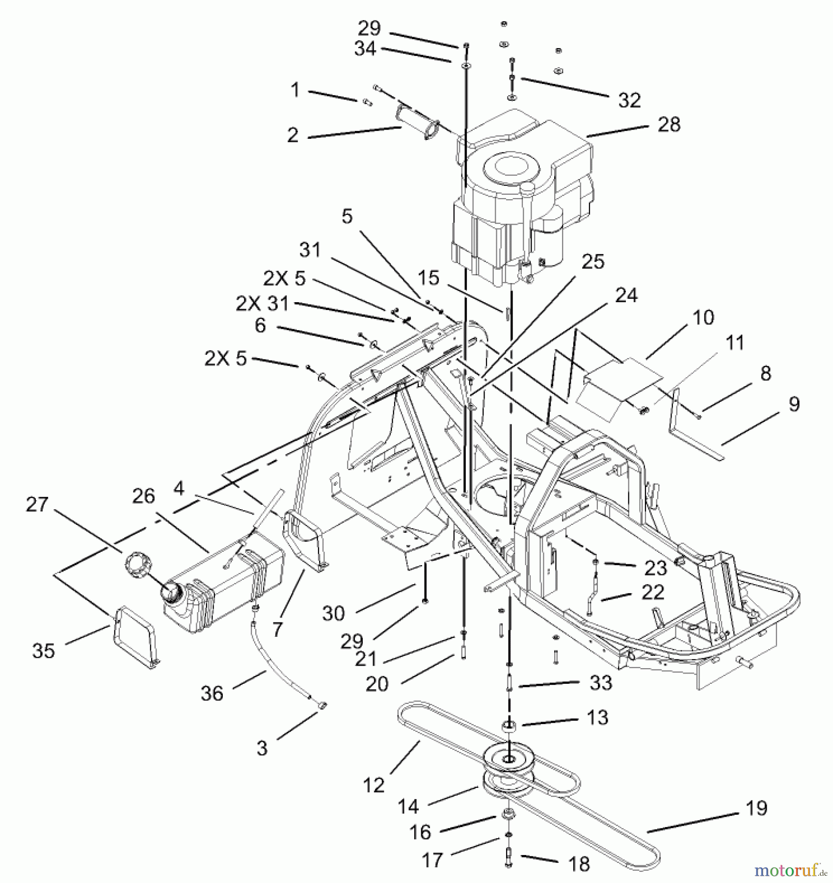 Toro Neu Mowers, Rear-Engine Rider 70184 (13-32H) - Toro 13-32H Rear-Engine Riding Mower, 2003 (230000001-230999999) ENGINE AND FUEL TANK ASSEMBLY