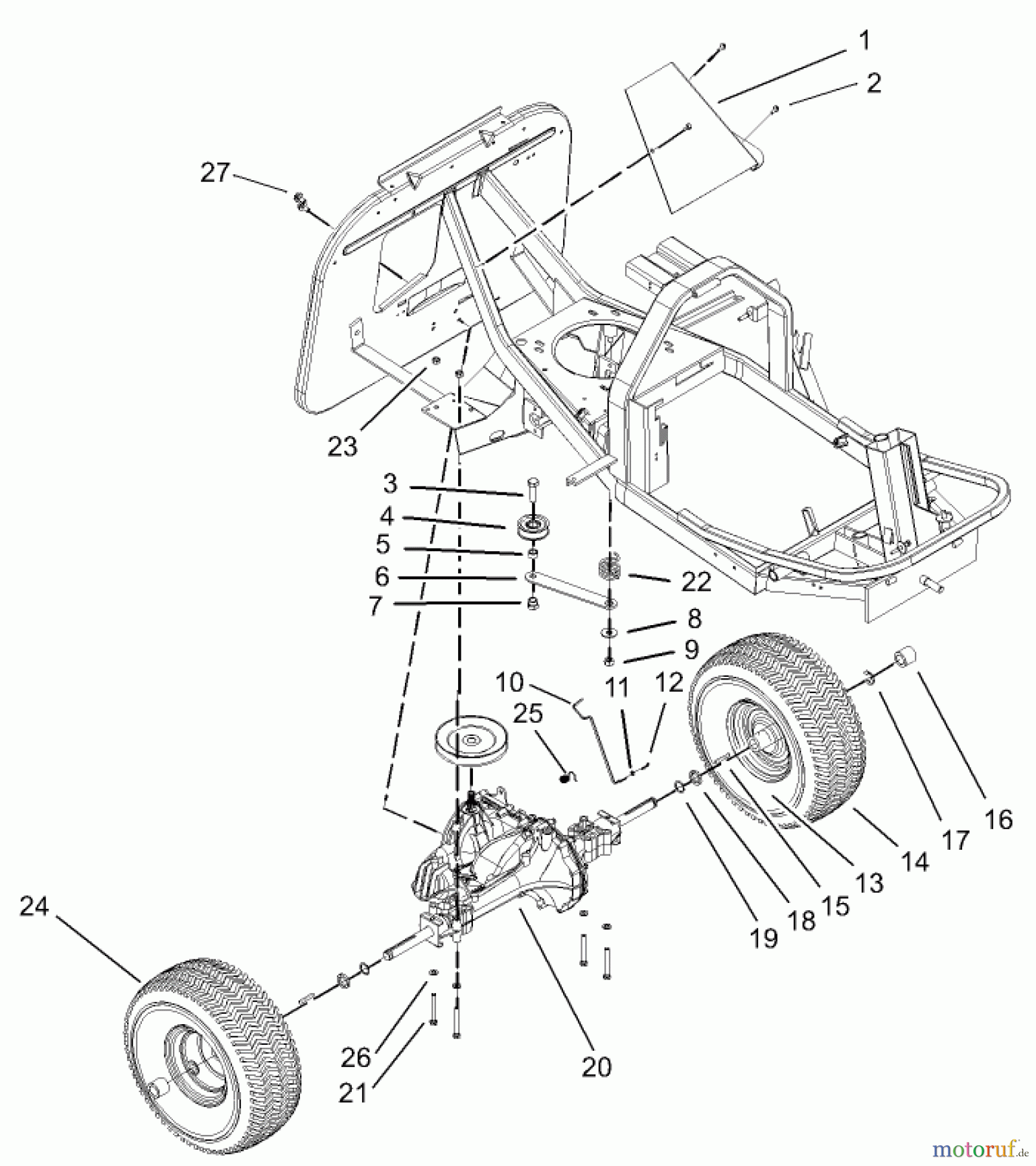 Toro Neu Mowers, Rear-Engine Rider 70184 (13-32H) - Toro 13-32H Rear-Engine Riding Mower, 2003 (230000001-230999999) REAR WHEEL ASSEMBLY