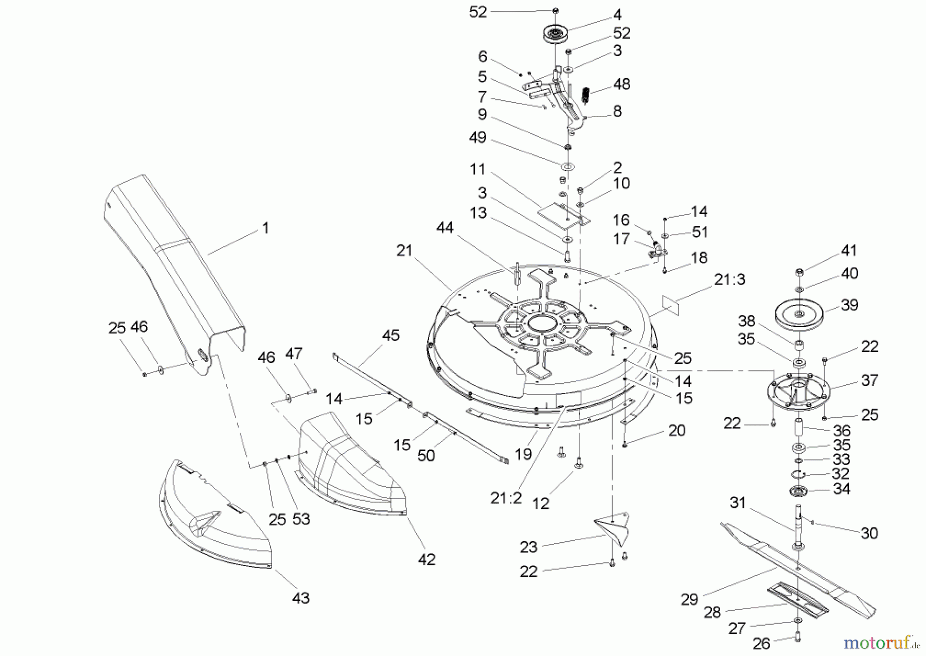 Toro Neu Mowers, Rear-Engine Rider 70185 (13-32G) - Toro 13-32G Rear-Engine Riding Mower, 2004 (240000001-240999999) DECK AND SPINDLE ASSEMBLY