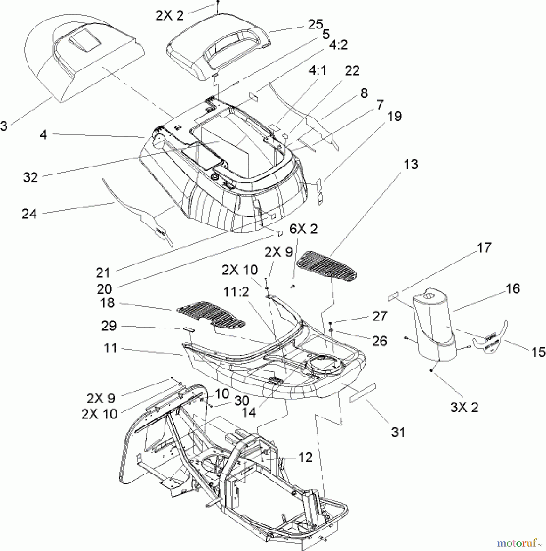 Toro Neu Mowers, Rear-Engine Rider 70185 (G132) - Toro G132 Rear-Engine Riding Mower, 2006 (260000001-260999999) BODY AND DECAL ASSEMBLY