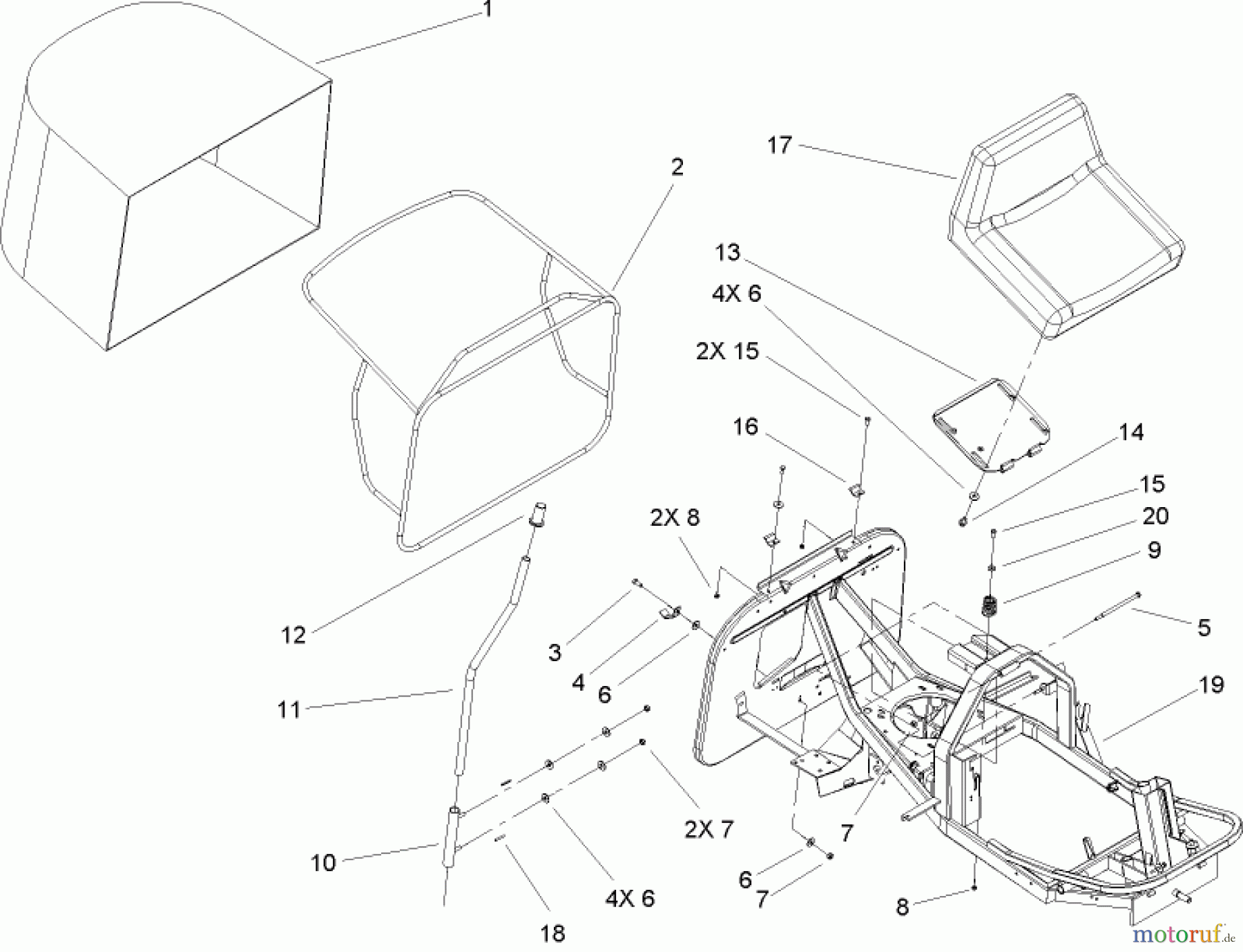 Toro Neu Mowers, Rear-Engine Rider 70185 (G132) - Toro G132 Rear-Engine Riding Mower, 2005 (250000001-250999999) SEAT AND REAR BAG ASSEMBLY