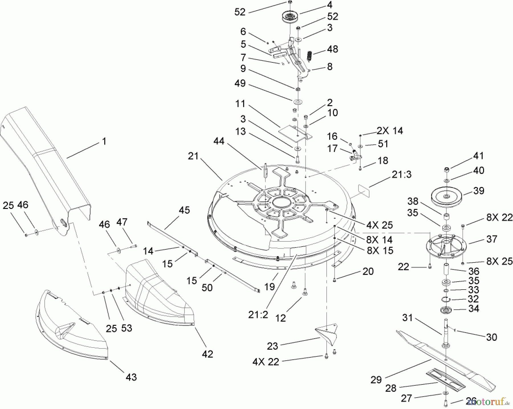 Toro Neu Mowers, Rear-Engine Rider 70185 (G132) - Toro G132 Rear-Engine Riding Mower, 2007 (270000001-270805705) DECK AND SPINDLE ASSEMBLY