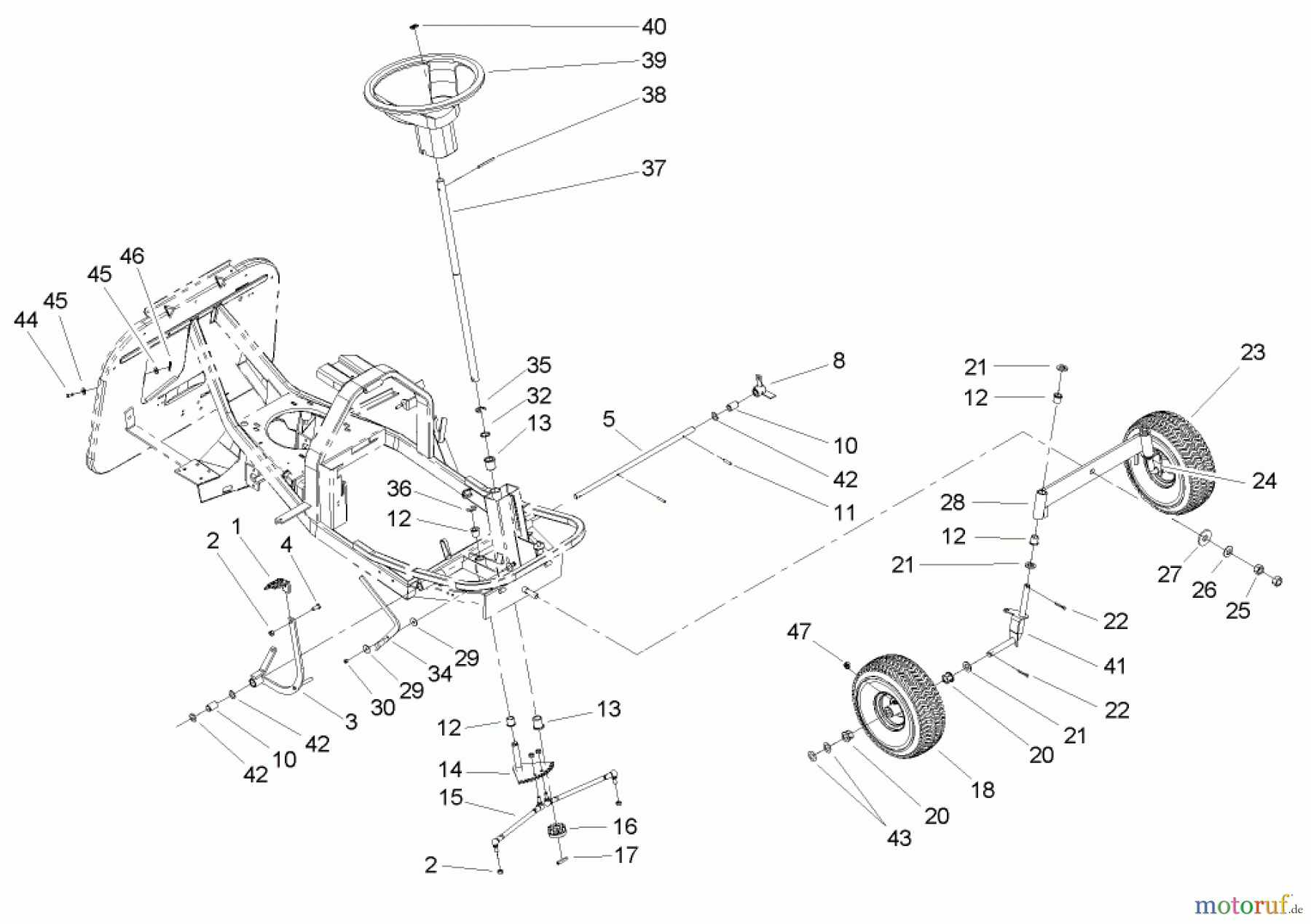 Toro Neu Mowers, Rear-Engine Rider 70185 (G132) - Toro G132 Rear-Engine Riding Mower, 2007 (270000001-270805705) FRONT AXLE AND STEERING ASSEMBLY