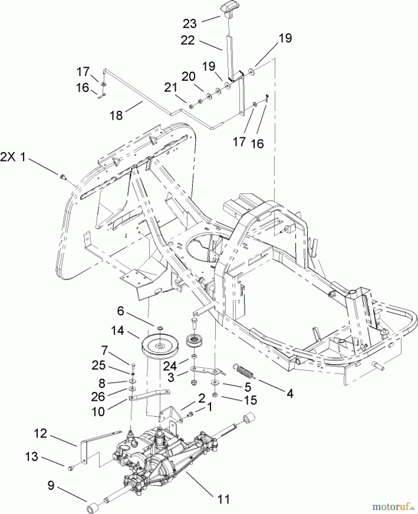 Toro Neu Mowers, Rear-Engine Rider 70185 (G132) - Toro G132 Rear-Engine Riding Mower, 2007 (270000001-270805705) GEAR TRANSMISSION AND LINKAGE ASSEMBLY