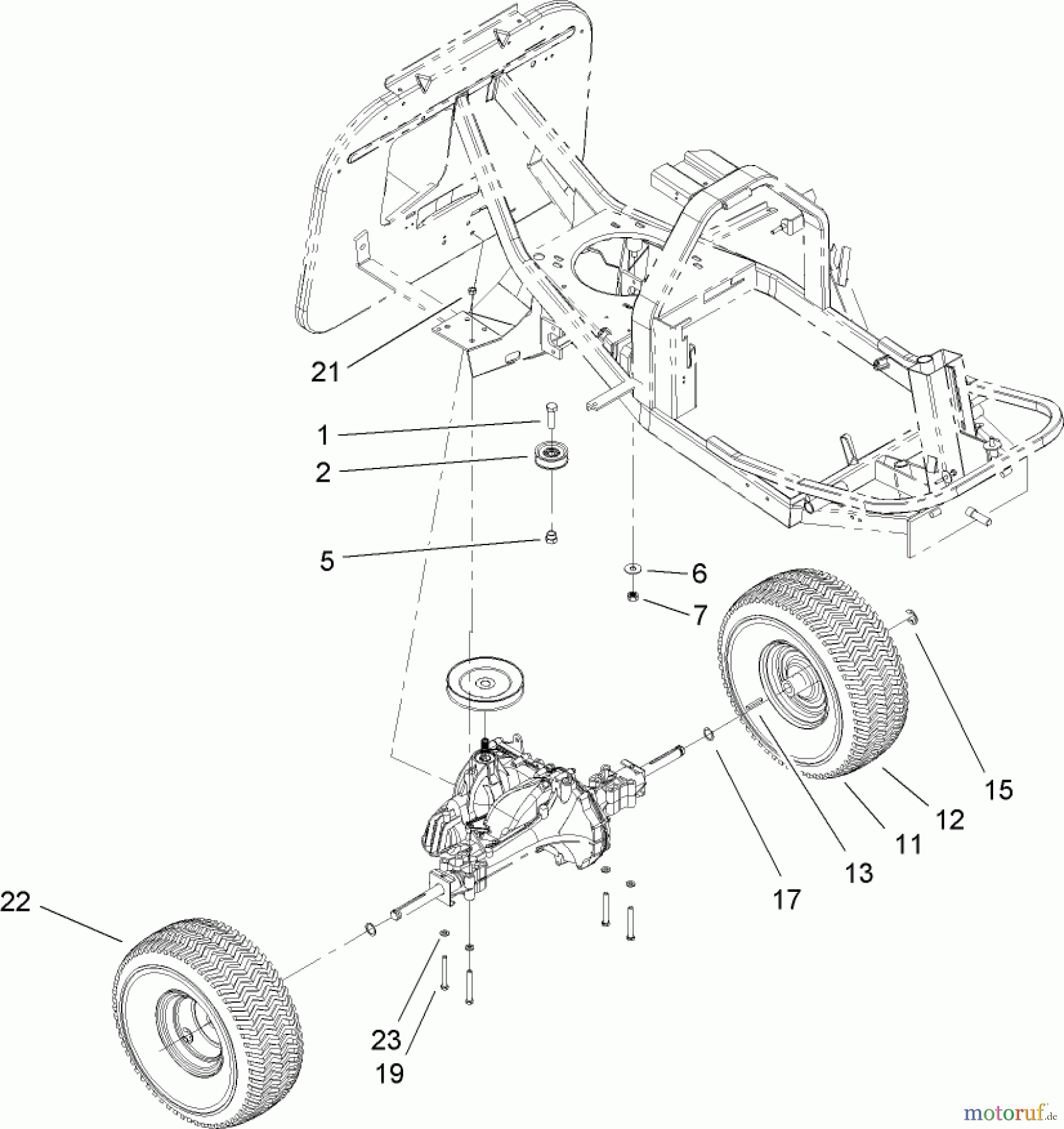 Toro Neu Mowers, Rear-Engine Rider 70185 (G132) - Toro G132 Rear-Engine Riding Mower, 2007 (270000001-270805705) REAR WHEEL AND TRASMISSION ASSEMBLY