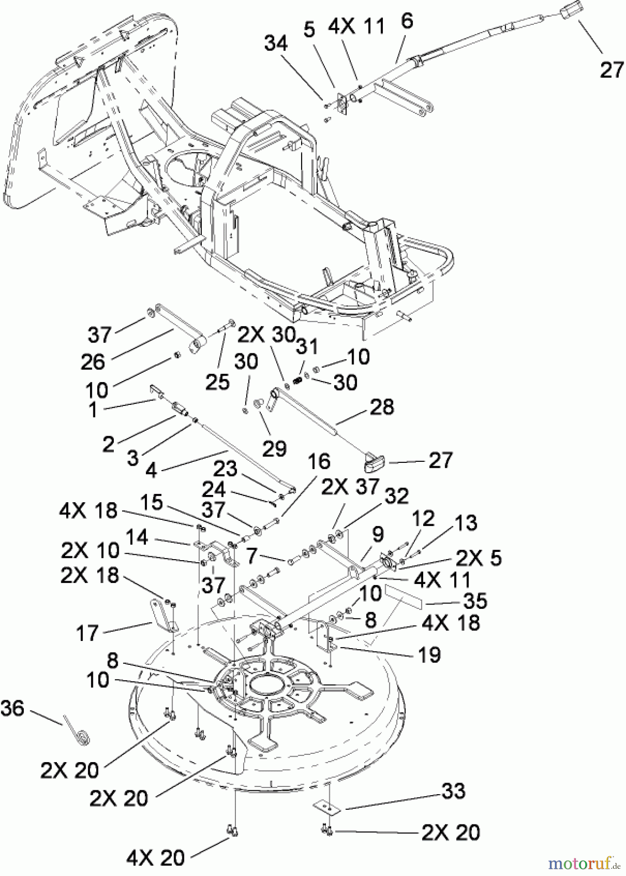 Toro Neu Mowers, Rear-Engine Rider 70185 (G132) - Toro G132 Rear-Engine Riding Mower, 2009 (280899565-290999999) DECK SUSPENSION ASSEMBLY