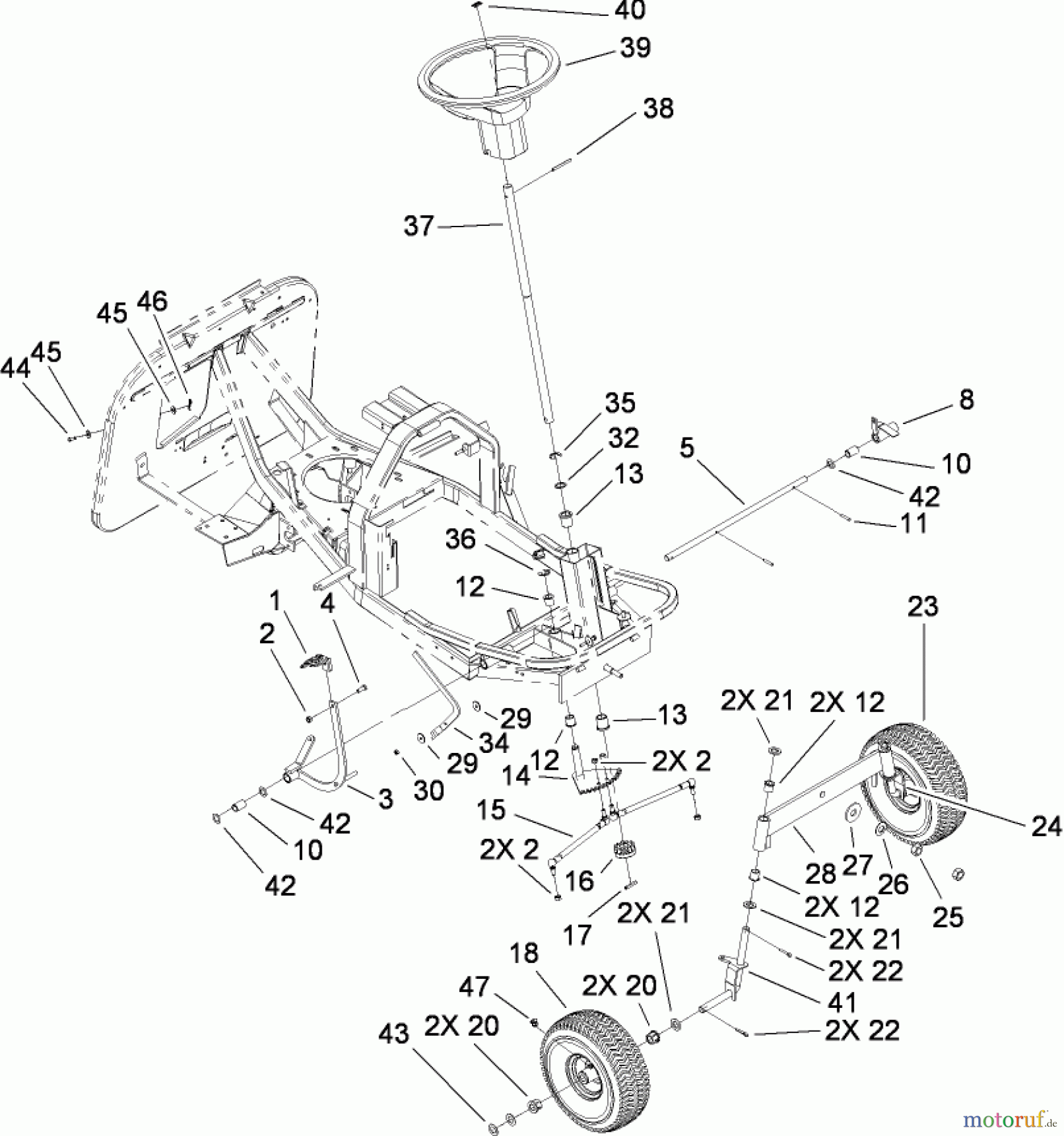 Toro Neu Mowers, Rear-Engine Rider 70185 (G132) - Toro G132 Rear-Engine Riding Mower, 2008 (270805706-280899564) FRONT AXLE AND STEERING ASSEMBLY