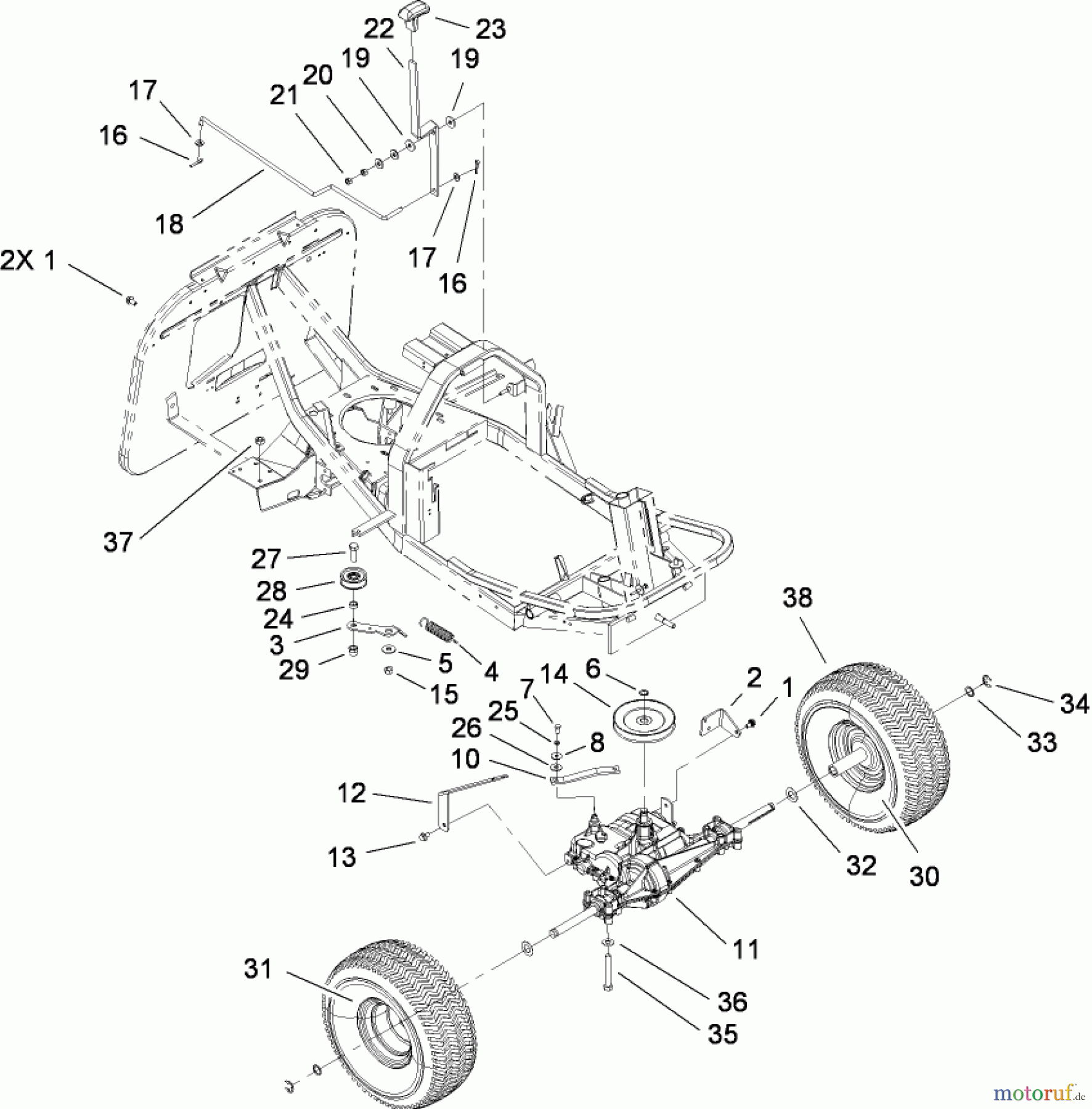 Toro Neu Mowers, Rear-Engine Rider 70185 (G132) - Toro G132 Rear-Engine Riding Mower, 2008 (270805706-280899564) GEAR TRANSMISSION AND LINKAGE ASSEMBLY