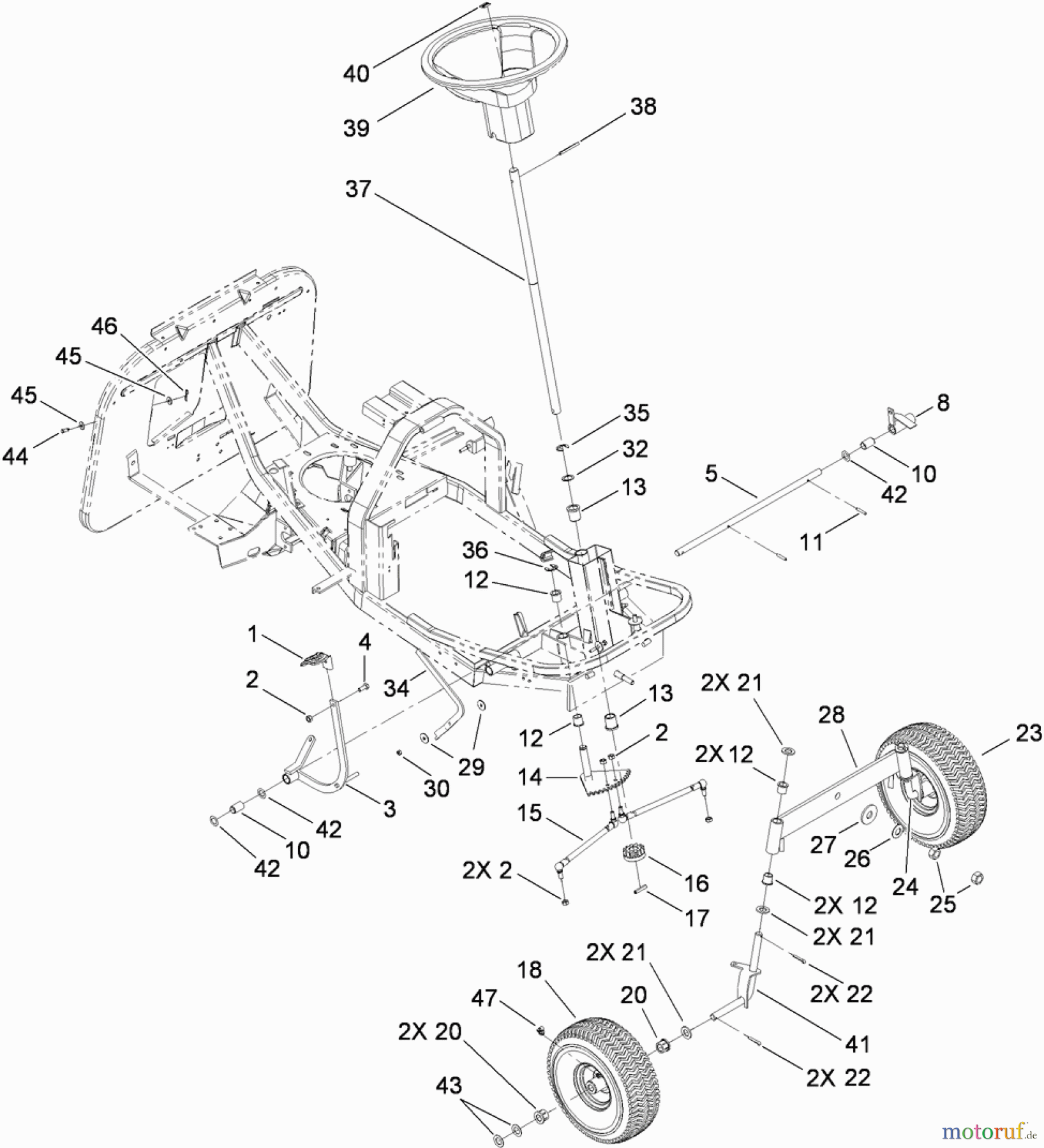 Toro Neu Mowers, Rear-Engine Rider 70185 (G132) - Toro G132 Rear-Engine Riding Mower, 2010 (310000001-310999999) FRONT AXLE AND STEERING ASSEMBLY