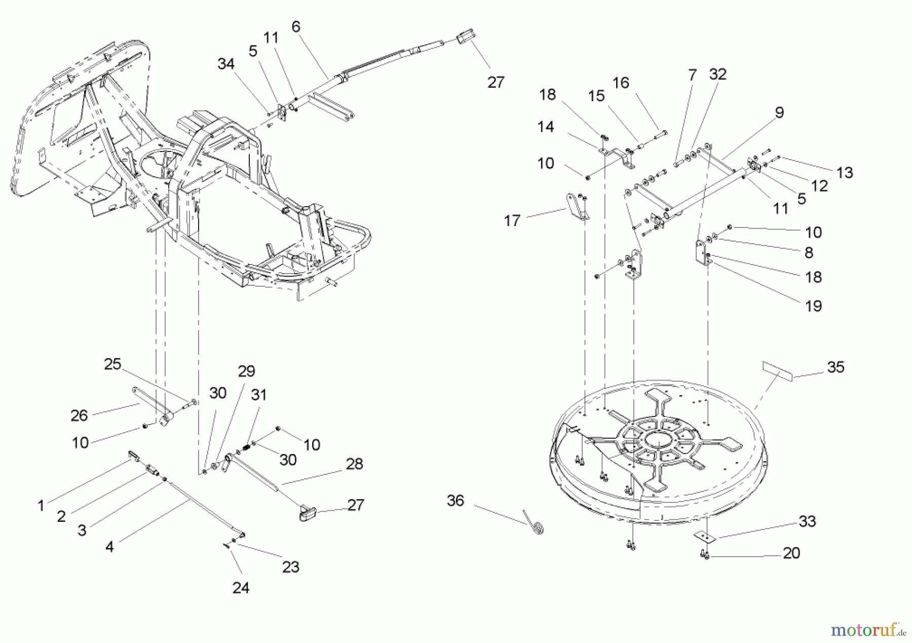 Toro Neu Mowers, Rear-Engine Rider 70186 (13-32H) - Toro 13-32H Rear-Engine Riding Mower, 2004 (240000001-240999999) DECK SUSPENSION ASSEMBLY