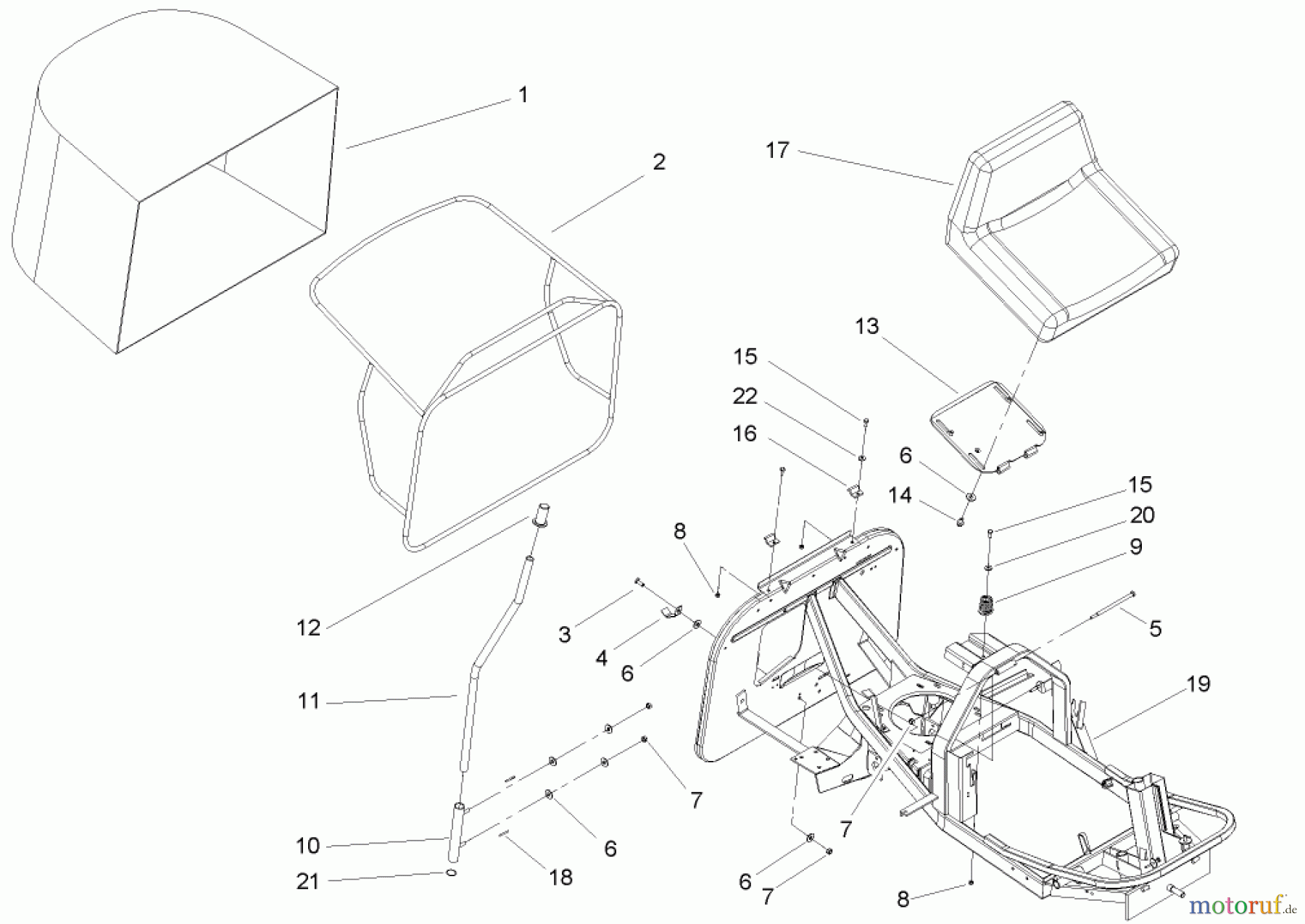 Toro Neu Mowers, Rear-Engine Rider 70186 (13-32H) - Toro 13-32H Rear-Engine Riding Mower, 2004 (240000001-240999999) SEAT AND REAR BAG ASSEMBLY