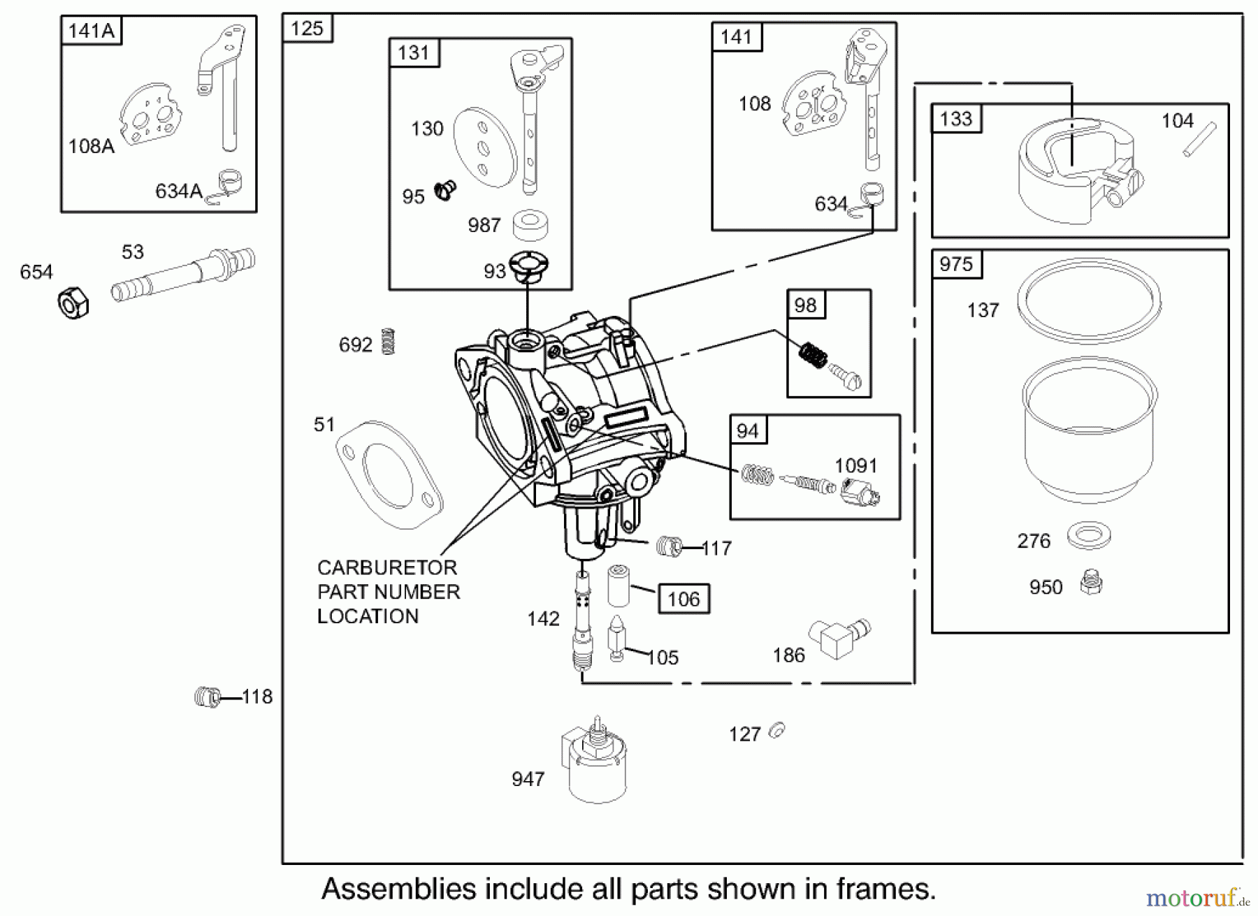 Toro Neu Mowers, Rear-Engine Rider 70186 (H132) - Toro H132 Rear-Engine Riding Mower, 2005 (250000001-250999999) CARBURETOR ASSEMBLY BRIGGS AND STRATTON 31G777-0121-E1
