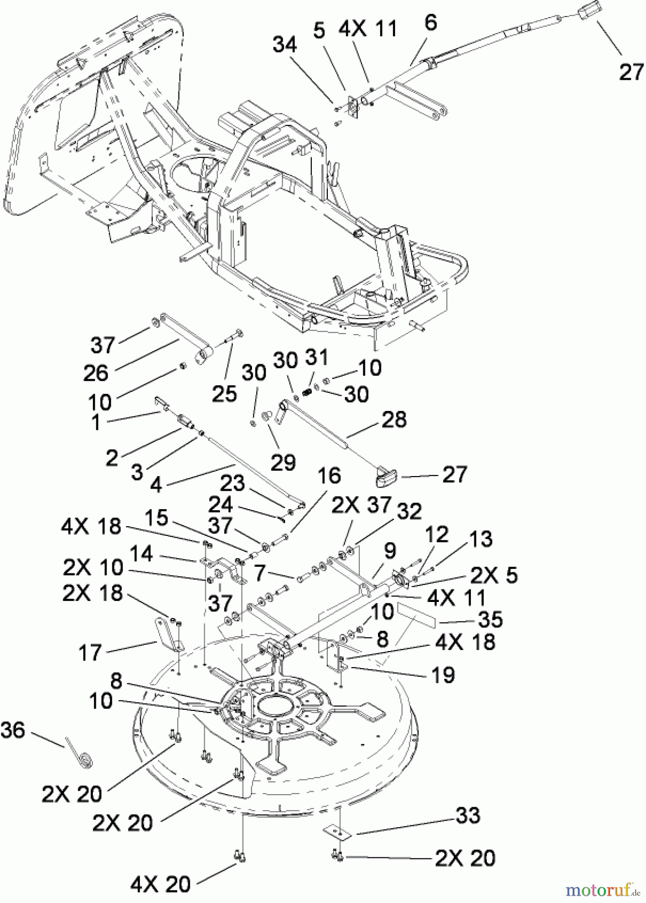 Toro Neu Mowers, Rear-Engine Rider 70186 (H132) - Toro H132 Rear-Engine Riding Mower, 2007 (260732867-270805635) DECK SUSPENSION ASSEMBLY