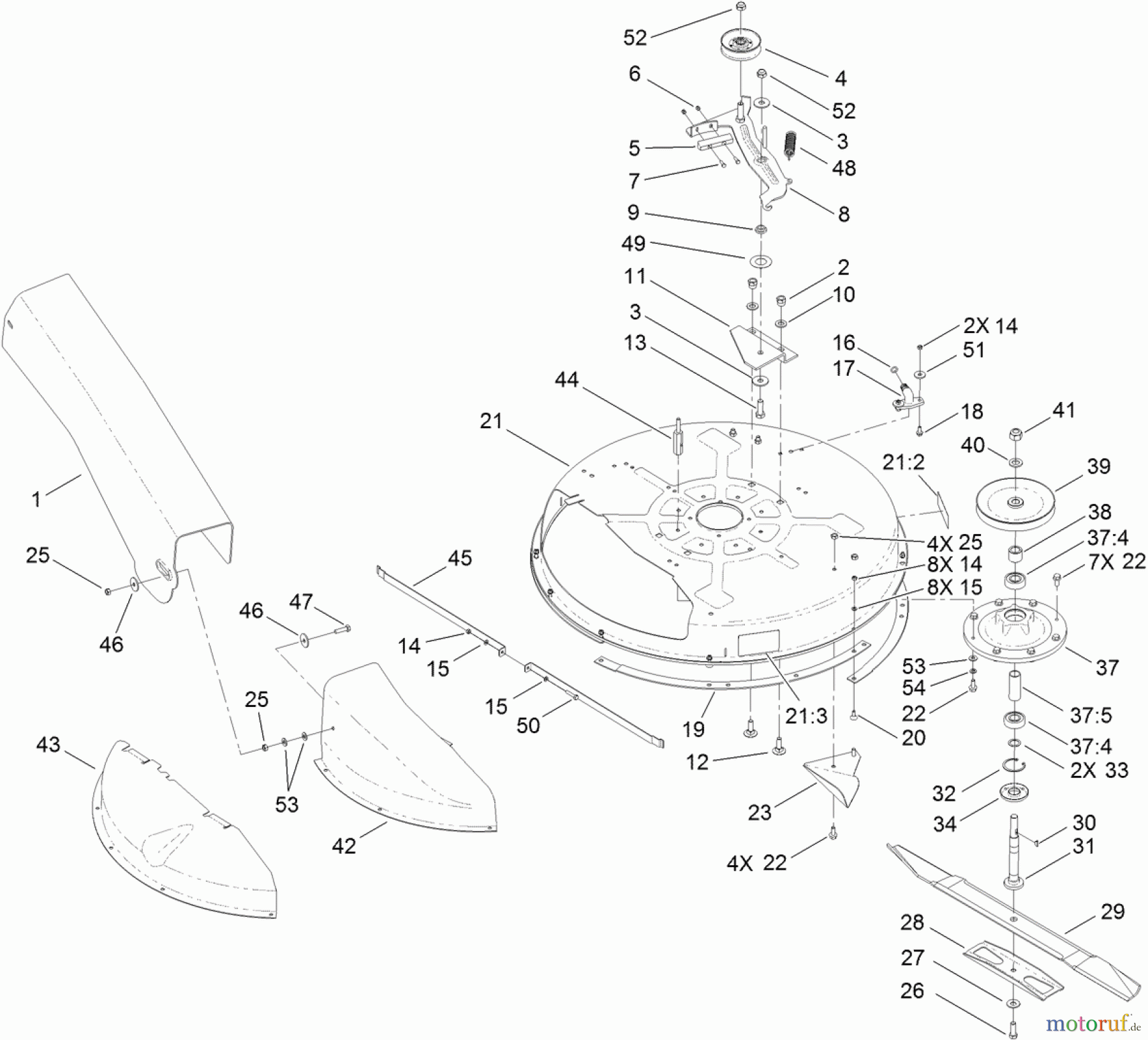 Toro Neu Mowers, Rear-Engine Rider 70186 (H132) - Toro H132 Rear-Engine Riding Mower, 2011 (311000001-311999999) DECK AND SPINDLE ASSEMBLY