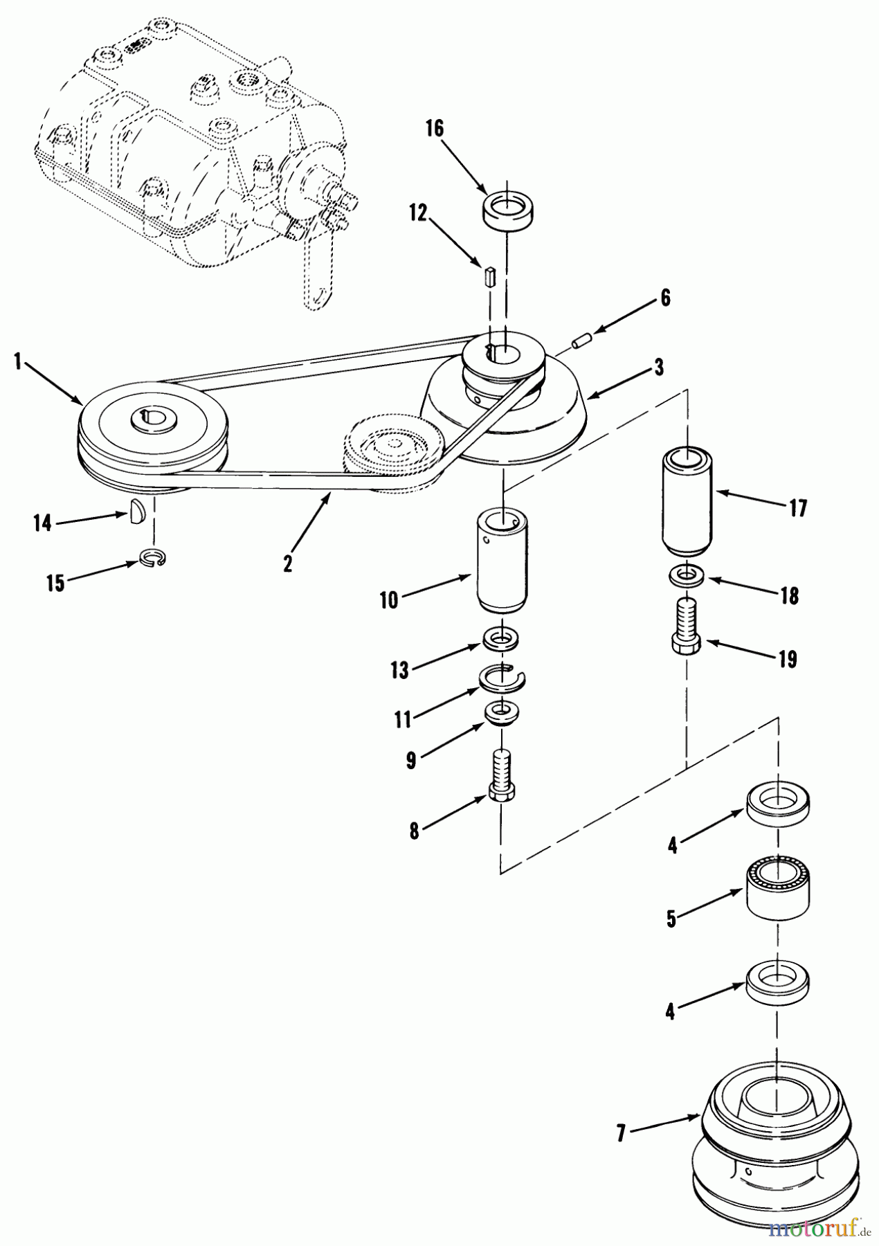 Toro Neu Mowers, Rear-Engine Rider A3-083201 (RR-832) - Toro RR-832 5-Speed Rear Engine Rider, 1982 DRIVE BELT AND PULLEYS