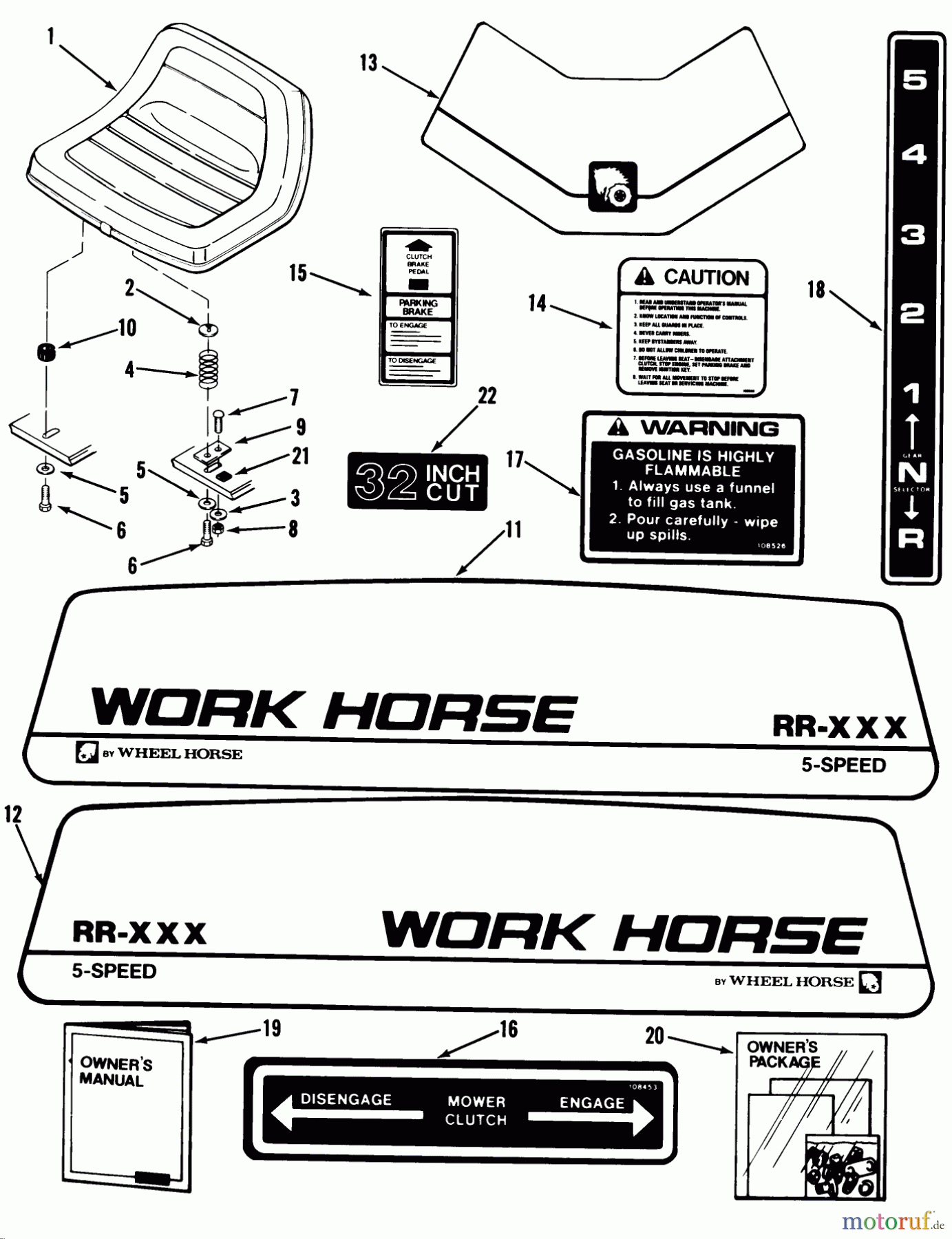  Toro Neu Mowers, Rear-Engine Rider A3-083201 (RR-832) - Toro RR-832 5-Speed Rear Engine Rider, 1982 SEAT, DECALS AND MISCELLANEOUS