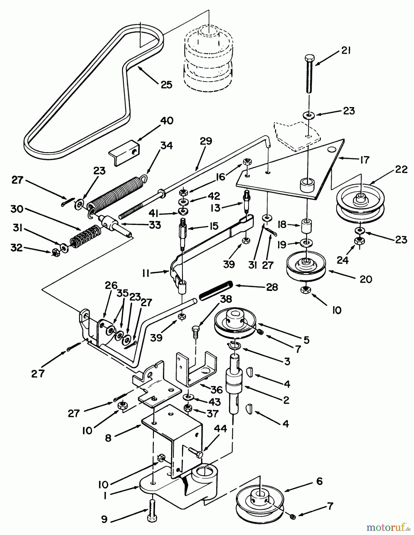 Toro Neu Mowers, Rear-Engine Rider R3-10B404 (110-4) - Toro 110-4 Rear Engine Rider, 1992 (2000001-2999999) PTO CLUTCH, PULLEYS & CONTROL ASSEMBLIES