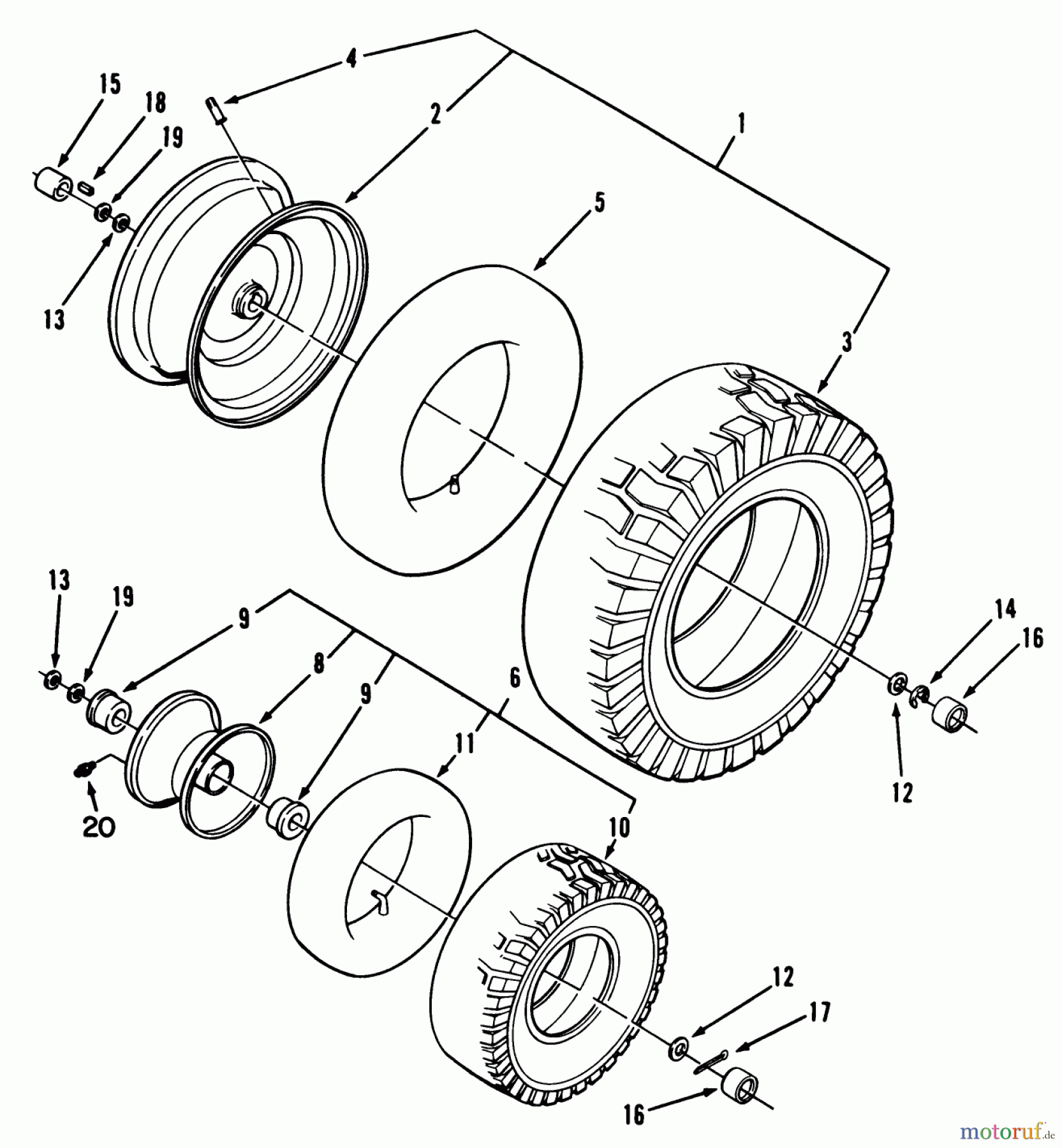 Toro Neu Mowers, Rear-Engine Rider R3-10B404 (110-4) - Toro 110-4 Rear Engine Rider, 1993 (3900001-3999999) WHEEL & TIRE ASSEMBLIES