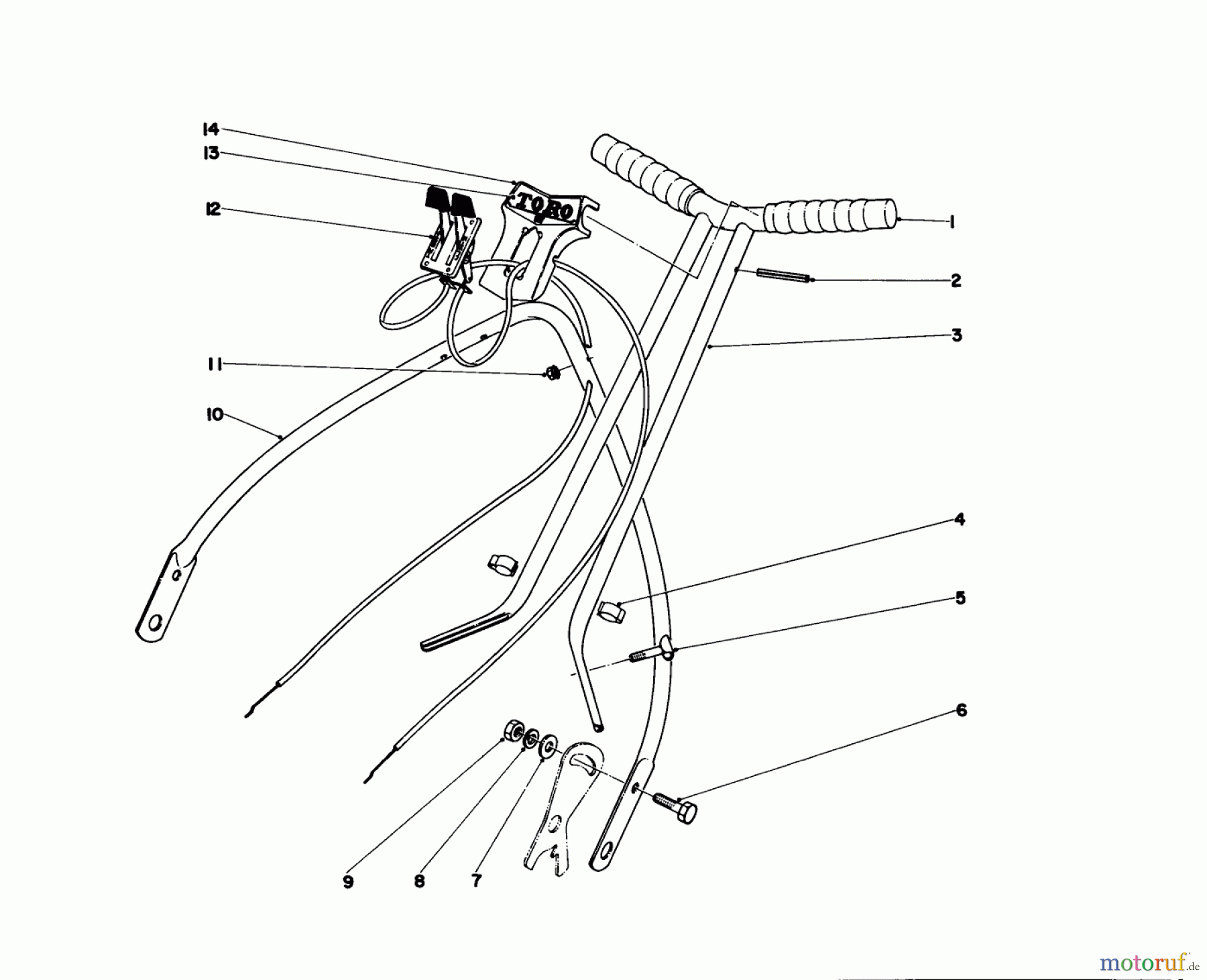  Toro Neu Mowers, Walk-Behind Seite 1 10013 - Toro Sportlawn Lawnmower, 1973 (3000001-3999999) HANDLE ASSEMBLY