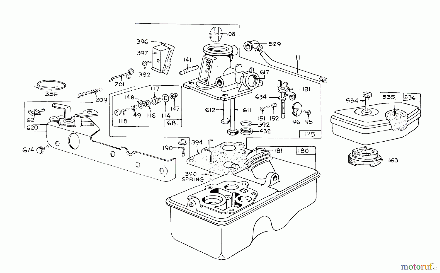 Toro Neu Mowers, Walk-Behind Seite 1 16111 - Toro Lawnmower, 1971 (1000001-1999999) MODEL NO. 390065 CARBURETOR ASSEMBLY FOR ENGINES 92908-1129-01 & 92908-1130-01