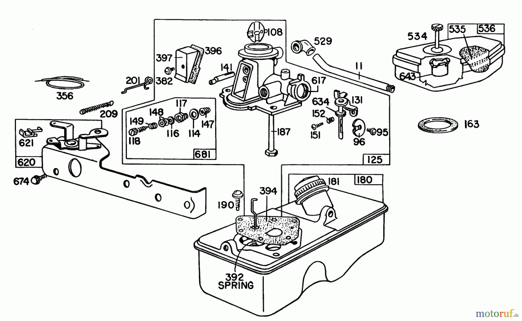  Toro Neu Mowers, Walk-Behind Seite 1 16009 - Toro Whirlwind II Lawnmower, 1979 (9000001-9999999) BRIGGS & STRATTON CARBURETOR ASSEMBLY MODEL 92508-1000-01 FOR 19