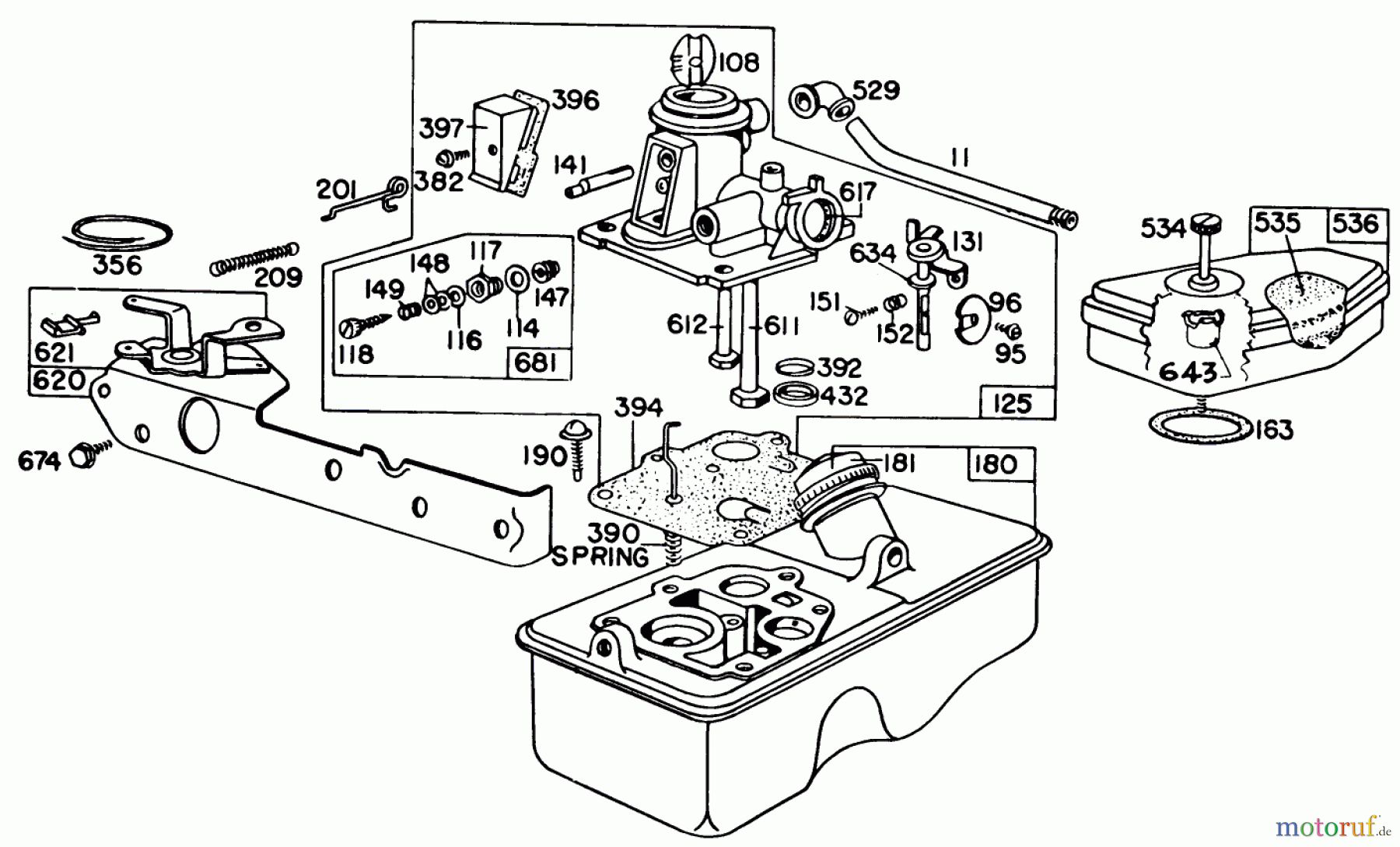 Toro Neu Mowers, Walk-Behind Seite 1 16113 - Toro Whirlwind II Lawnmower, 1979 (9000001-9999999) BRIGGS & STRATTON CARBURETOR ASSEMBLY MODEL 92908-1842-01 FOR 21
