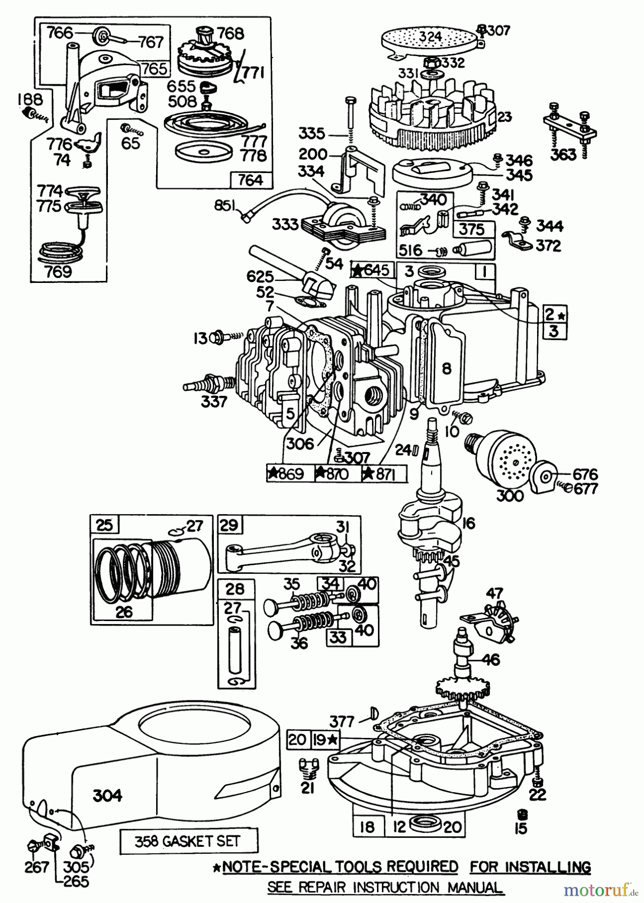  Toro Neu Mowers, Walk-Behind Seite 1 16113 - Toro Whirlwind II Lawnmower, 1979 (9000001-9999999) ENGINE BRIGGS & STRATTON MODEL 92508-1000-01 FOR 19