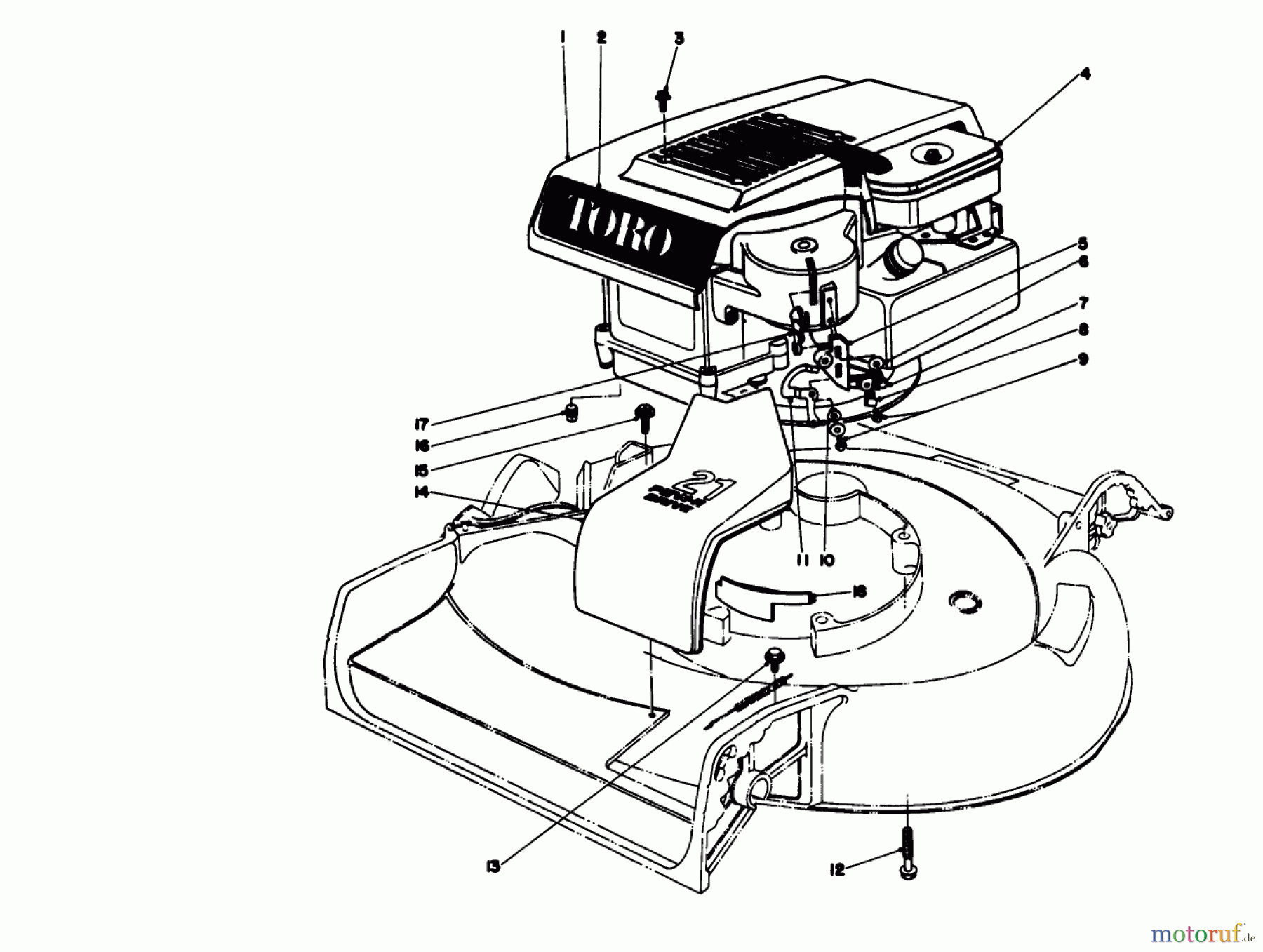  Toro Neu Mowers, Walk-Behind Seite 1 16264 - Toro Whirlwind II Lawnmower, 1977 (7000001-7999999) ENGINE ASSEMBLY MODEL 16264