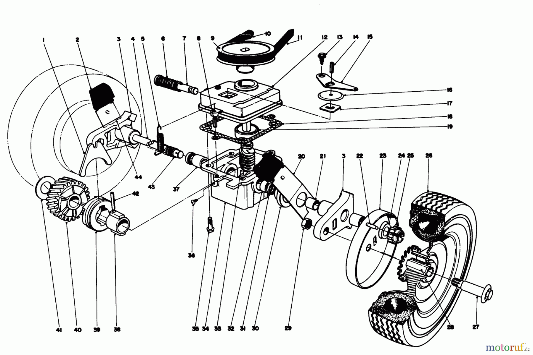  Toro Neu Mowers, Walk-Behind Seite 1 16264 - Toro Whirlwind II Lawnmower, 1977 (7000001-7999999) GEAR BOX ASSEMBLY MODEL 16264