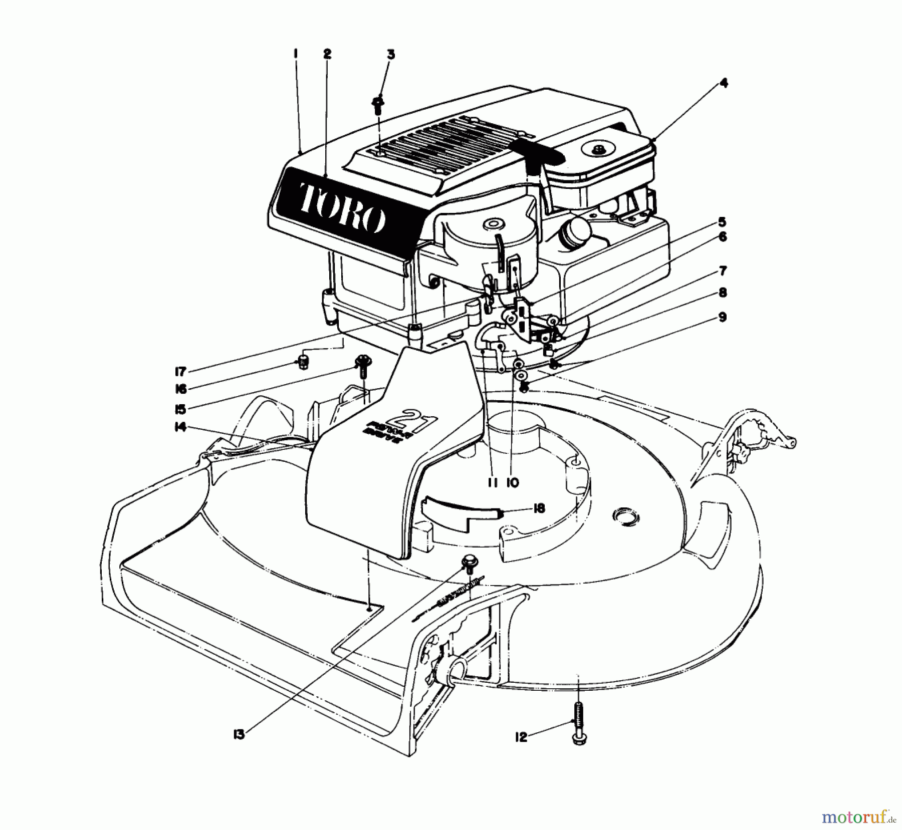  Toro Neu Mowers, Walk-Behind Seite 1 16287 - Toro Whirlwind II Lawnmower, 1977 (7000001-7999999) ENGINE ASSEMBLY MODEL 16287