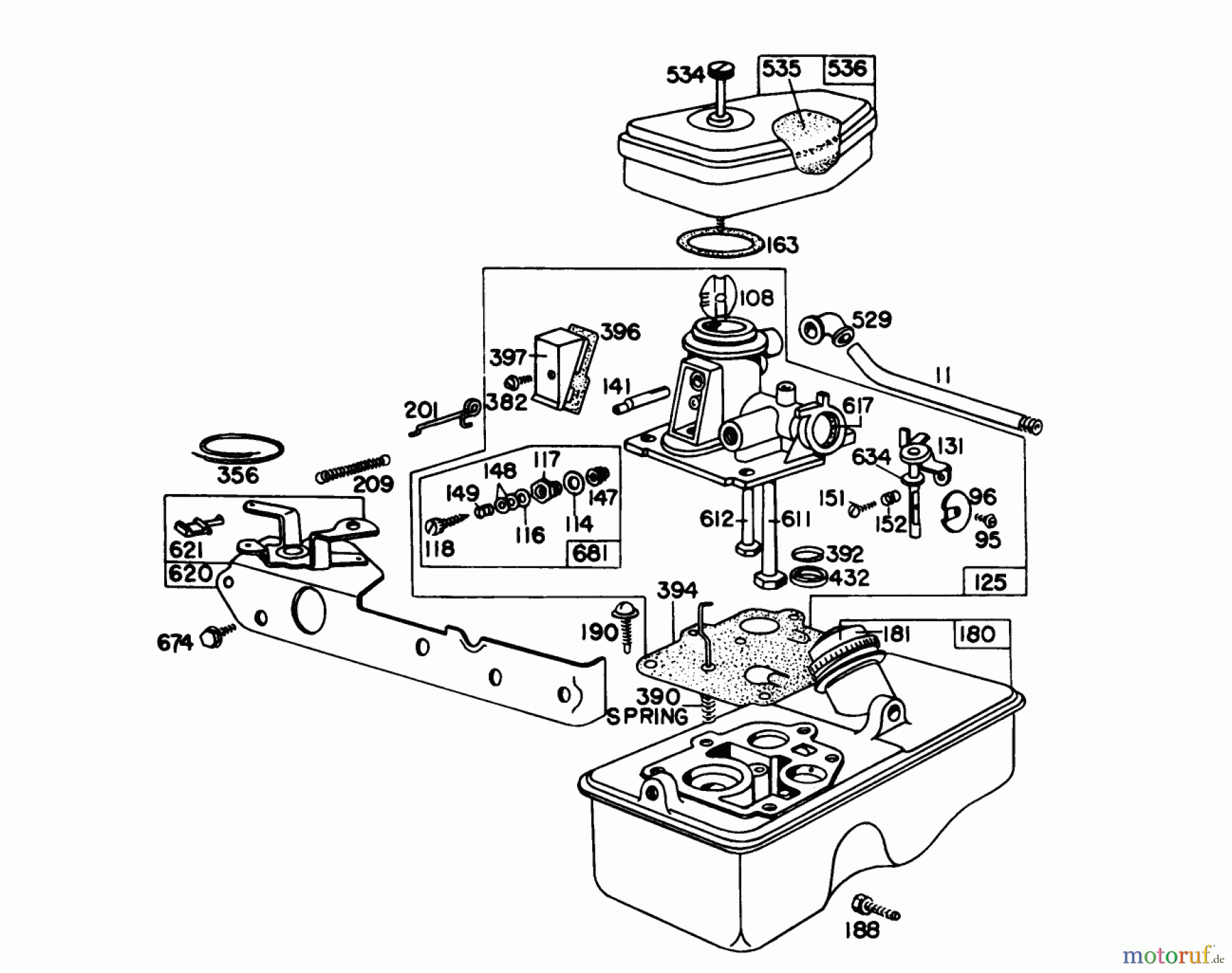 Toro Neu Mowers, Walk-Behind Seite 1 16287 - Toro Whirlwind II Lawnmower, 1978 (8000001-8999999) CARBURETOR ASSEMBLY MODEL 390065 FOR 21