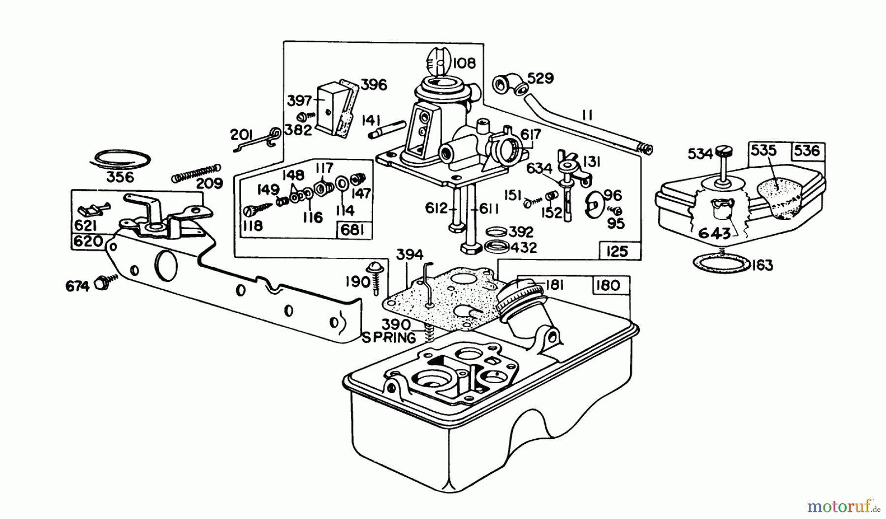  Toro Neu Mowers, Walk-Behind Seite 1 16155 - Toro Whirlwind II Lawnmower, 1979 (9000001-9999999) BRIGGS & STRATTON CARBURETOR ASSEMBLY MODEL 92908-1842-01 FOR 21